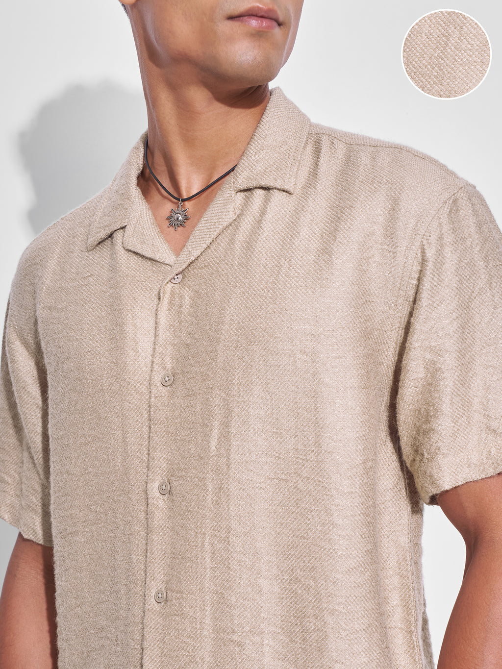 Highlander Men Beige Crushed Relaxed Fit Casual Shirt - Beige - Image 5