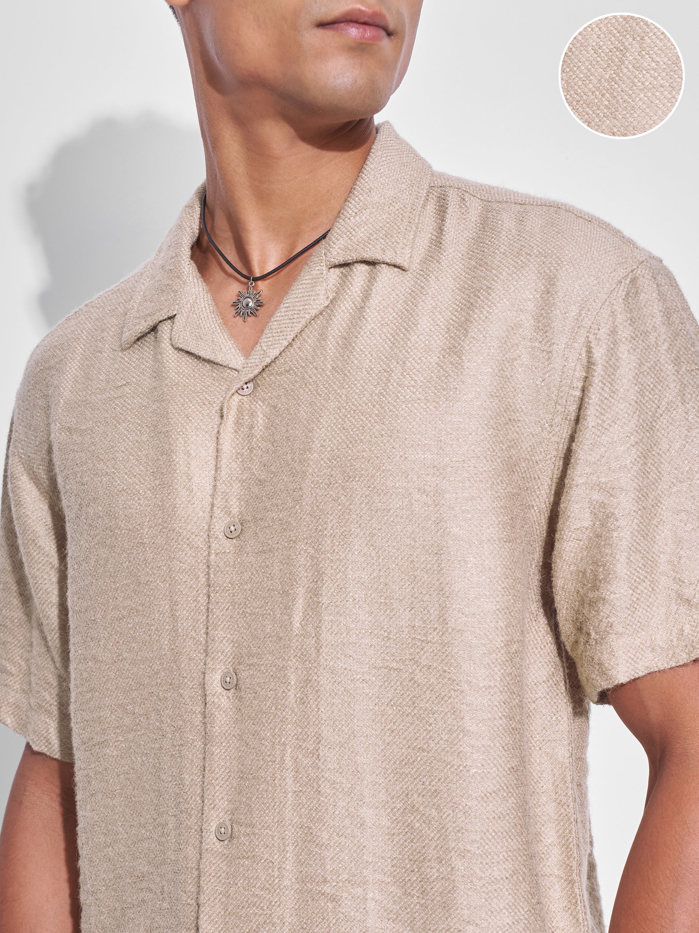 Highlander Men Beige Crushed Relaxed Fit Casual Shirt - Beige - Image 5