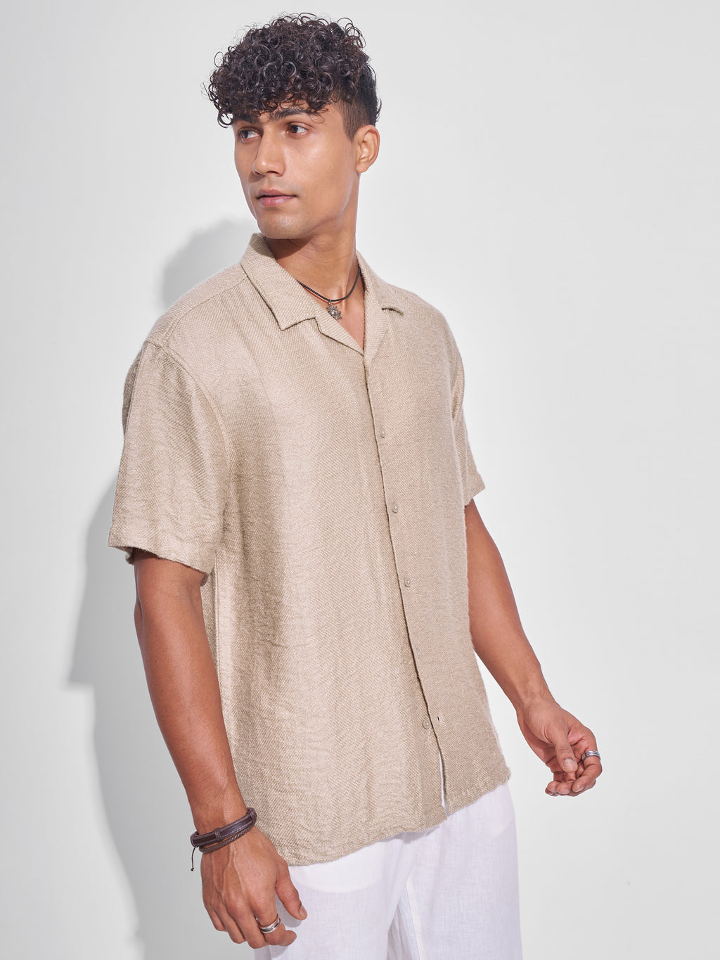 Highlander Men Beige Crushed Relaxed Fit Casual Shirt - Beige - Image 6