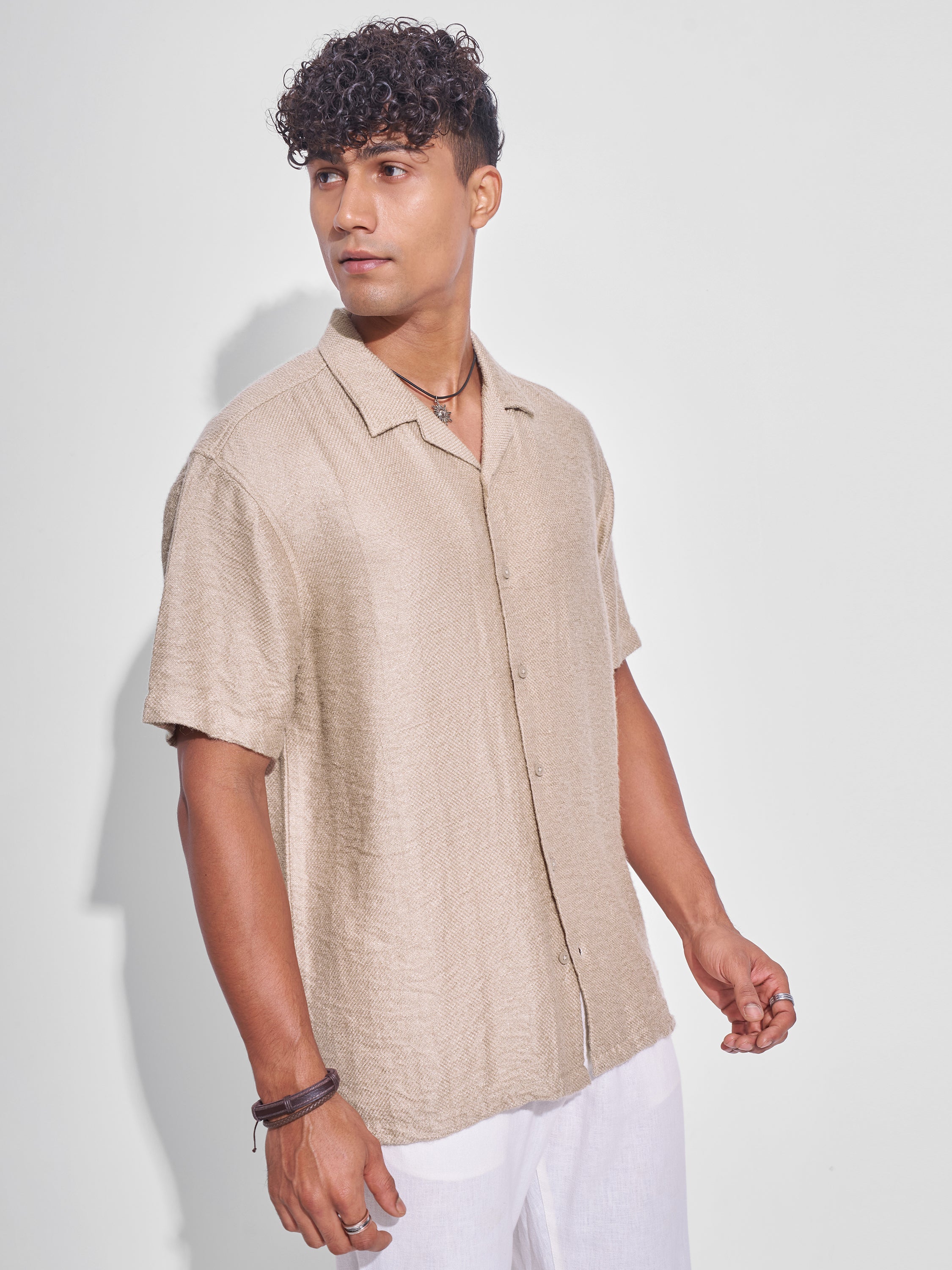 Highlander Men Beige Crushed Relaxed Fit Casual Shirt - Beige - Image 6