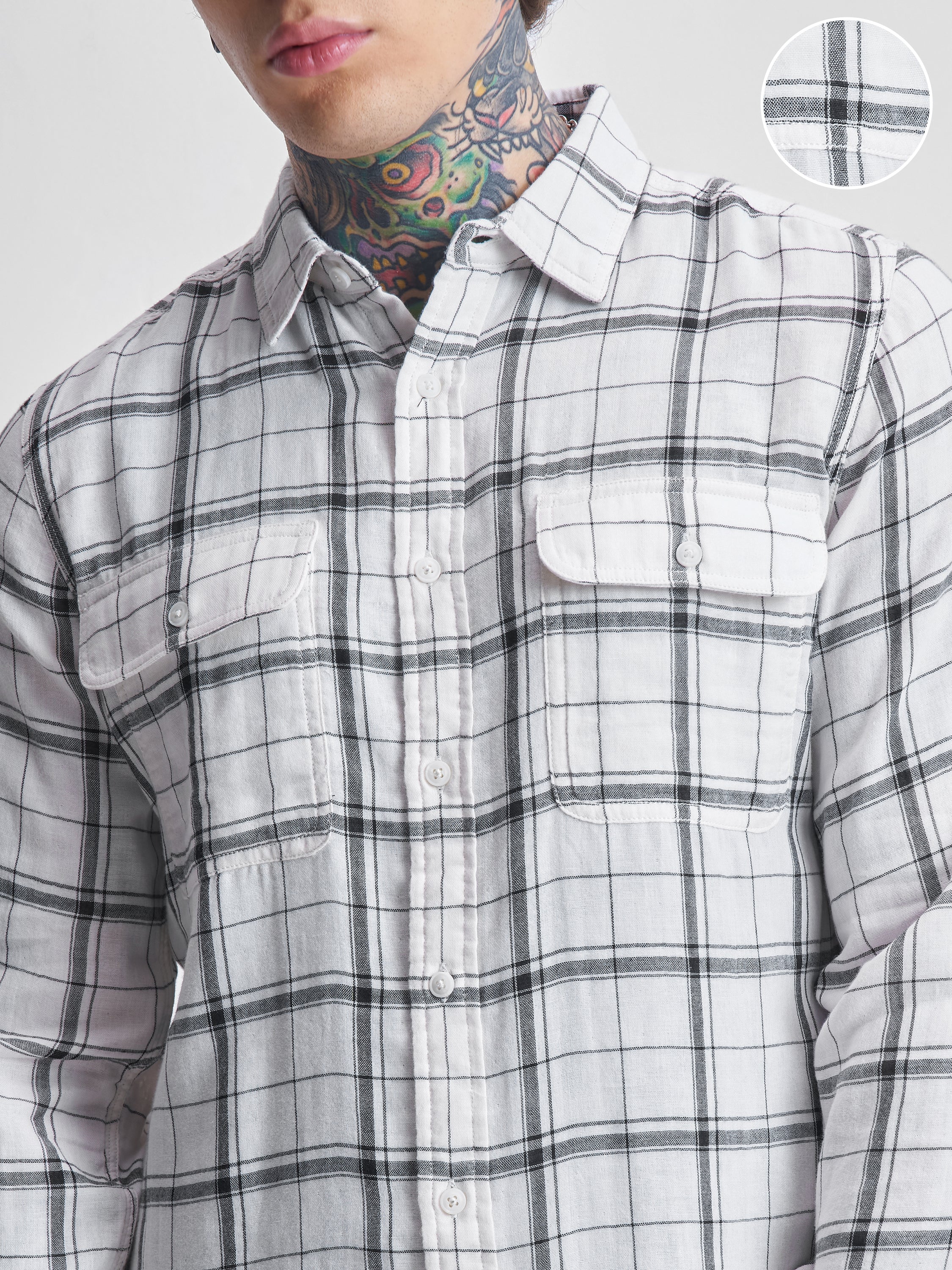Highlander Men White Checked Relaxed Fit Casual Shirt - White - Image 5