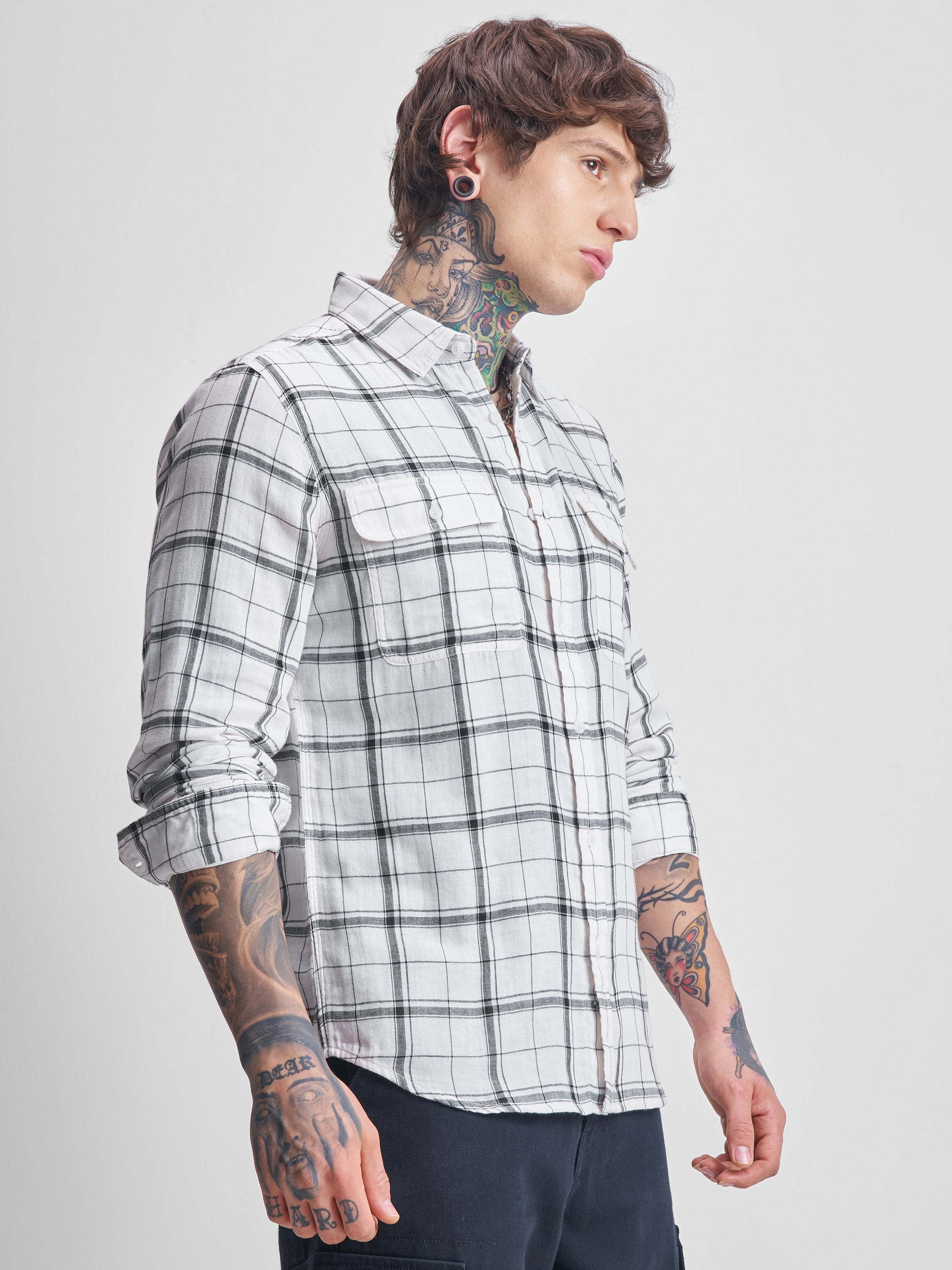 Highlander Men White Checked Relaxed Fit Casual Shirt - White - Image 6