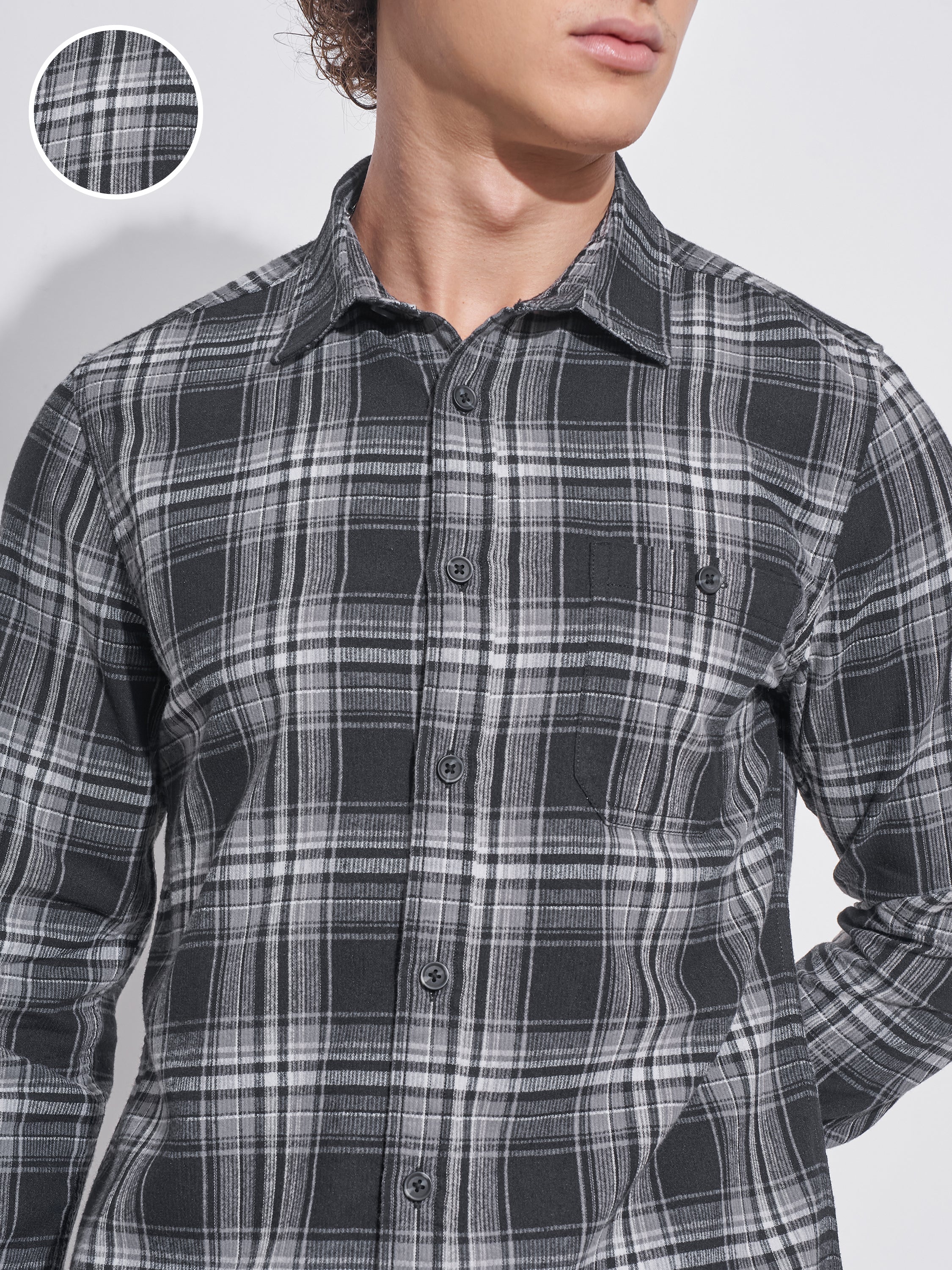Highlander Men Black Checked Slim Fit Casual Shirt - Black - Image 5