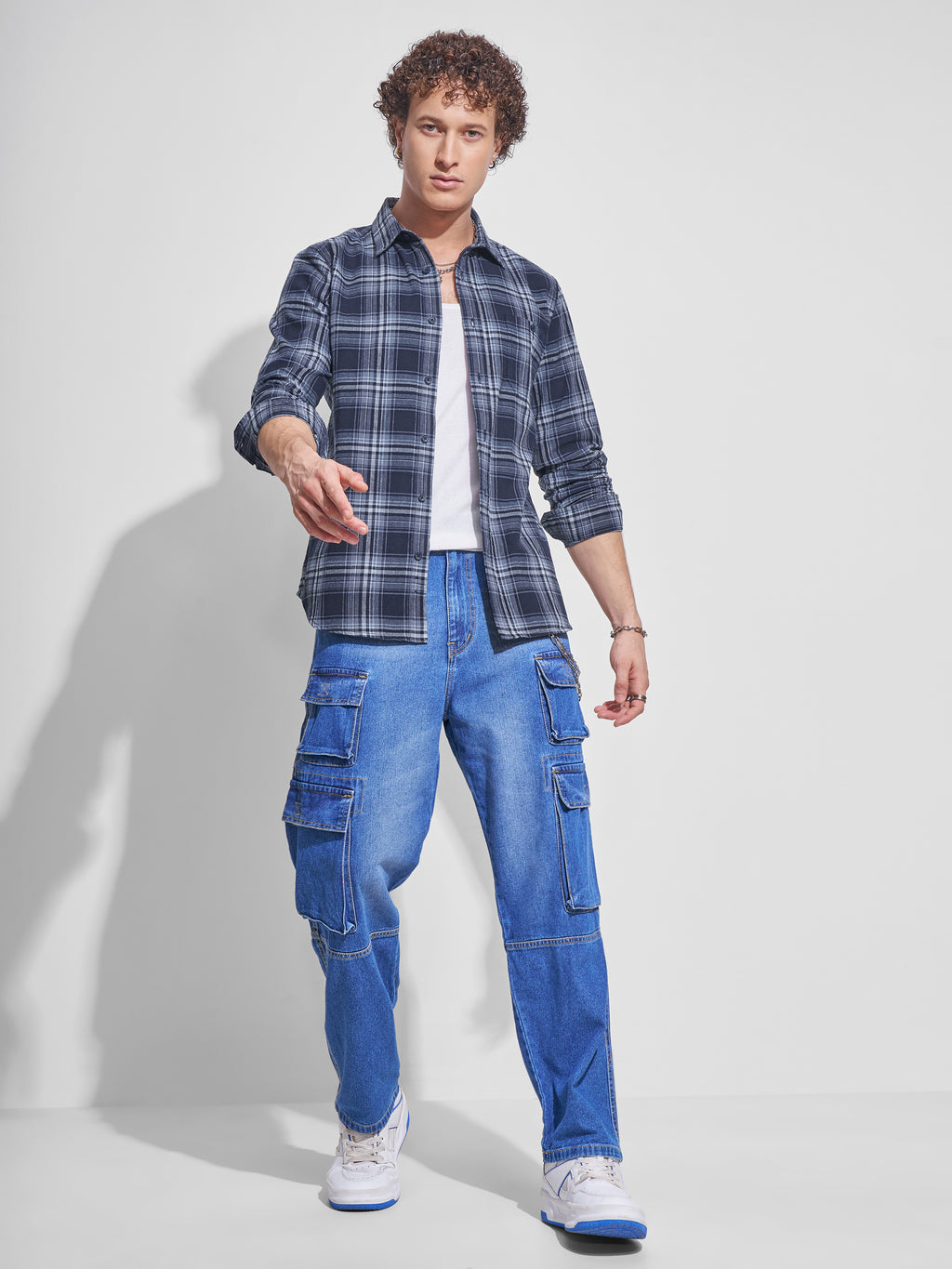 Highlander Men Navy Blue Checked Slim Fit Casual Shirt - Navy Blue - Image 2