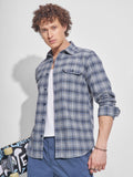 Highlander Men Grey Checked Slim Fit Casual Shirt - Grey - Image 1