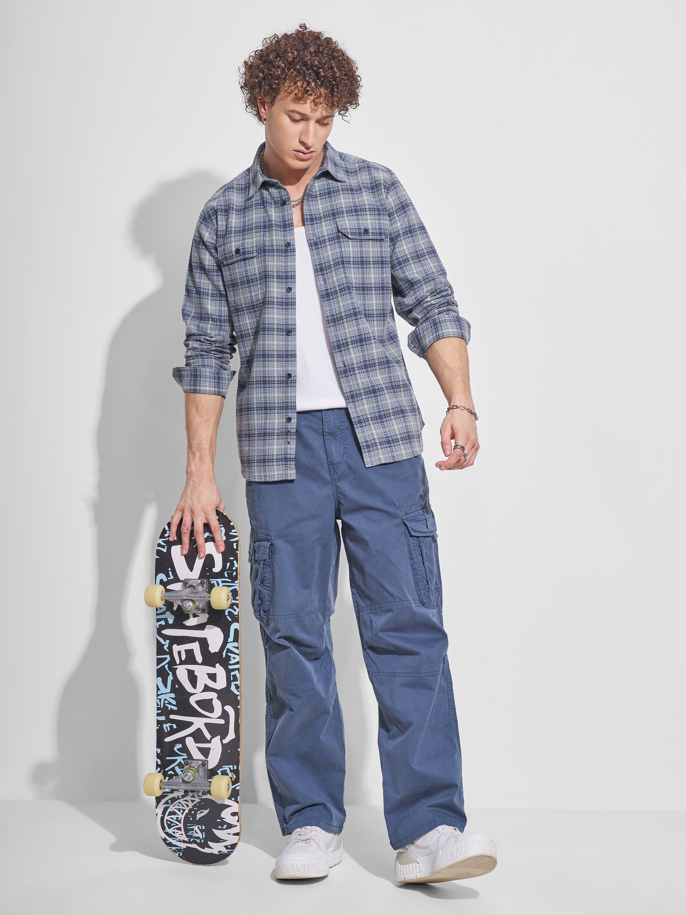Highlander Men Grey Checked Slim Fit Casual Shirt - Grey - Image 2