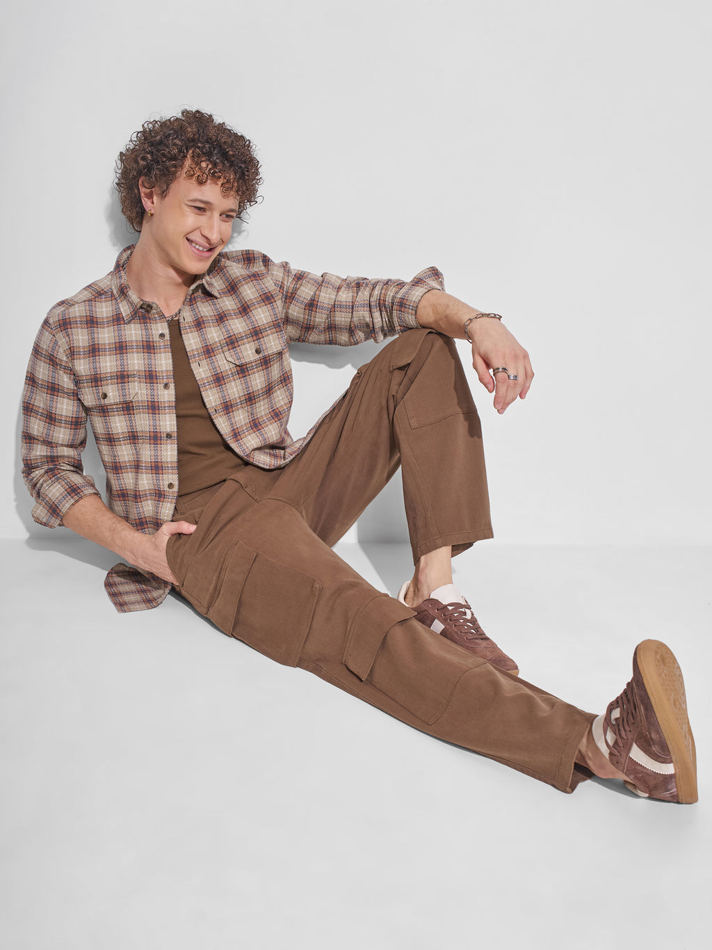 Highlander Men Beige Checked Slim Fit Casual Shirt - Beige - Image 2