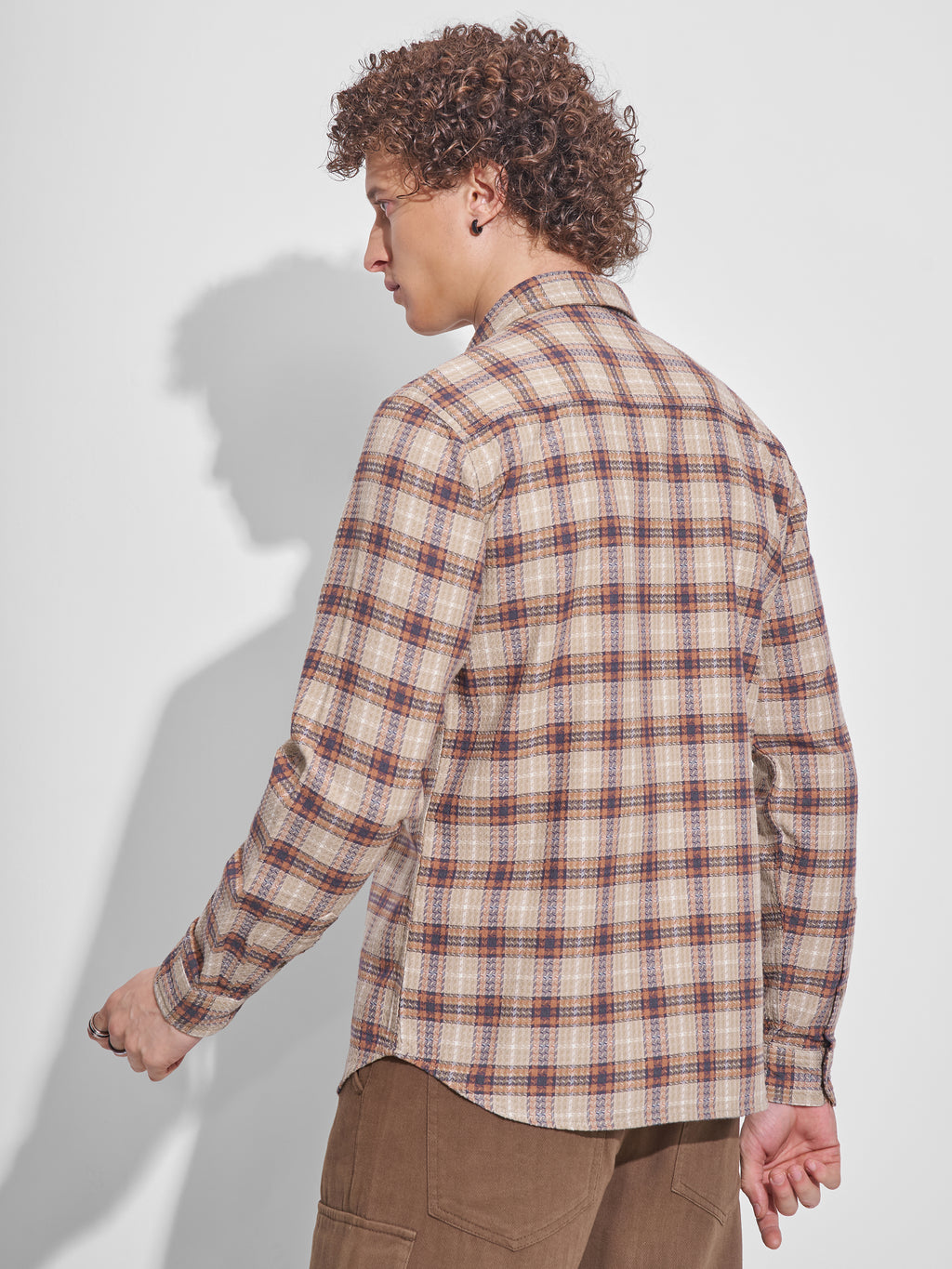 Highlander Men Beige Checked Slim Fit Casual Shirt - Beige - Image 3
