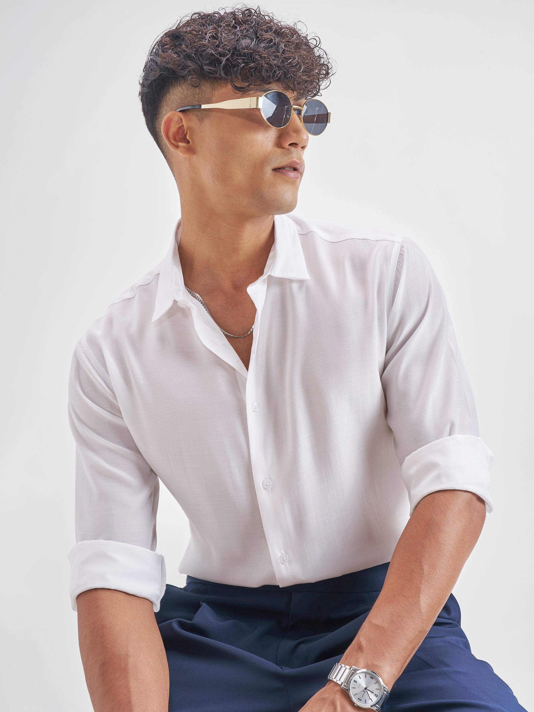 Highlander Men White Solid Relaxed Fit Casual Shirt - White - Image 1