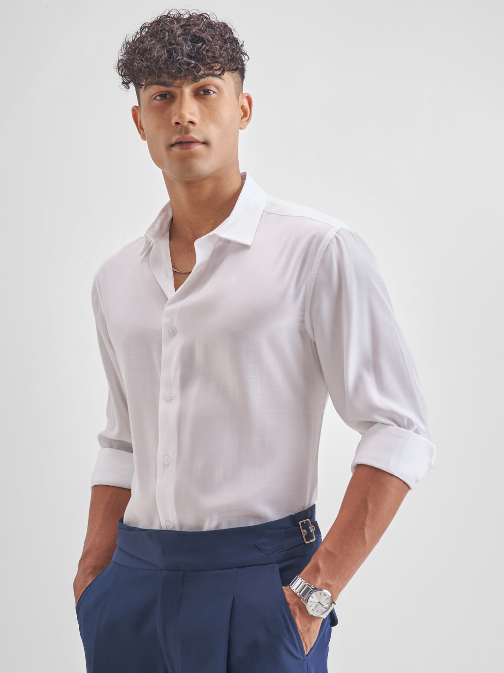 Highlander Men White Solid Relaxed Fit Casual Shirt - White - Image 4