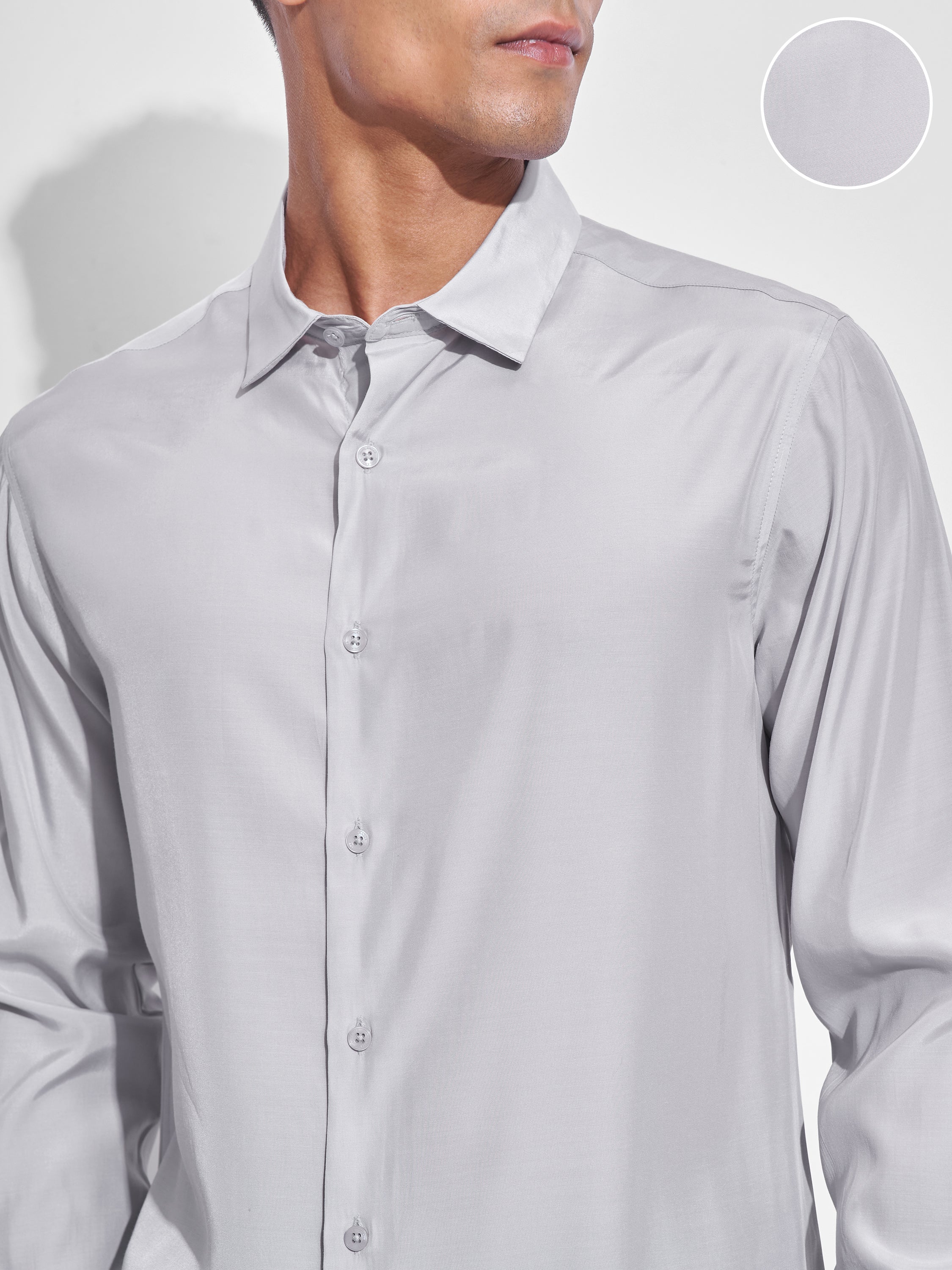 Highlander Men Grey Solid Oversized Fit Casual Shirt - Grey - Image 5