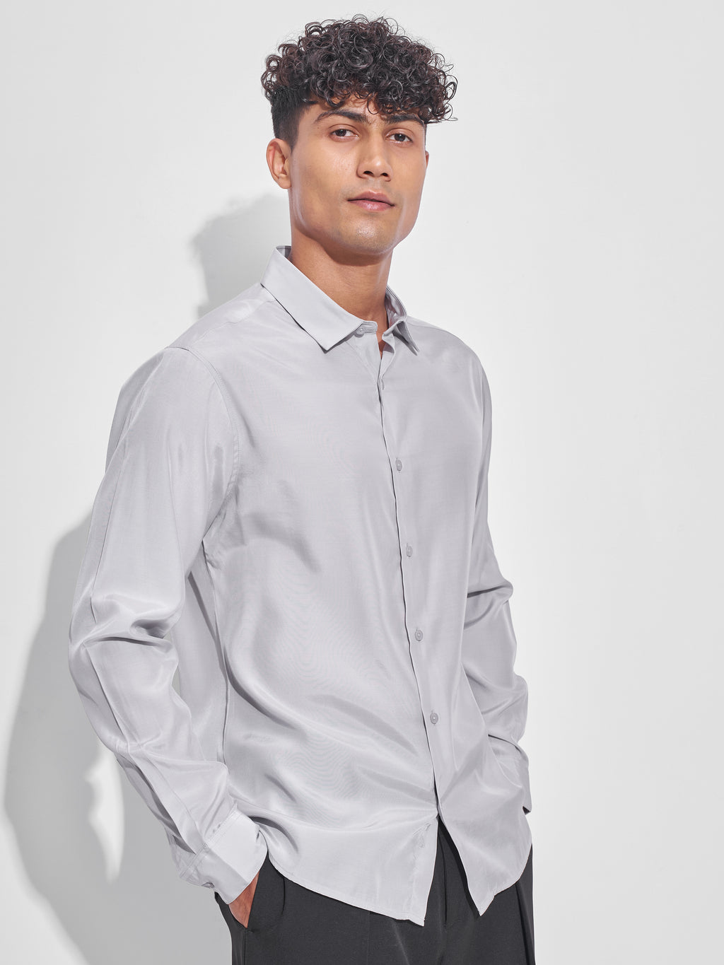 Highlander Men Grey Solid Oversized Fit Casual Shirt - Grey - Image 6