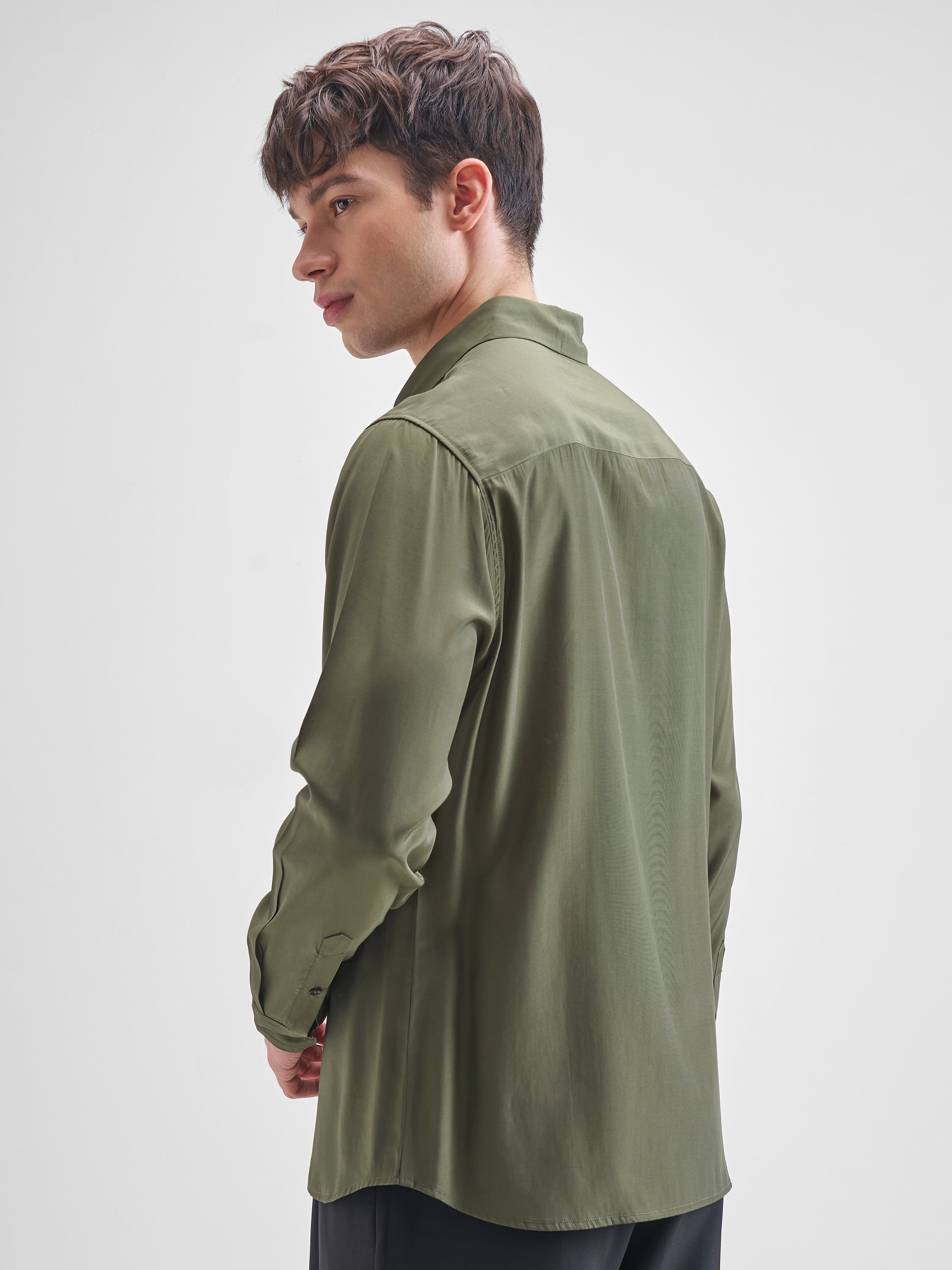 Highlander Men Olive Solid Relaxed Fit Casual Shirt - Olive - Image 3