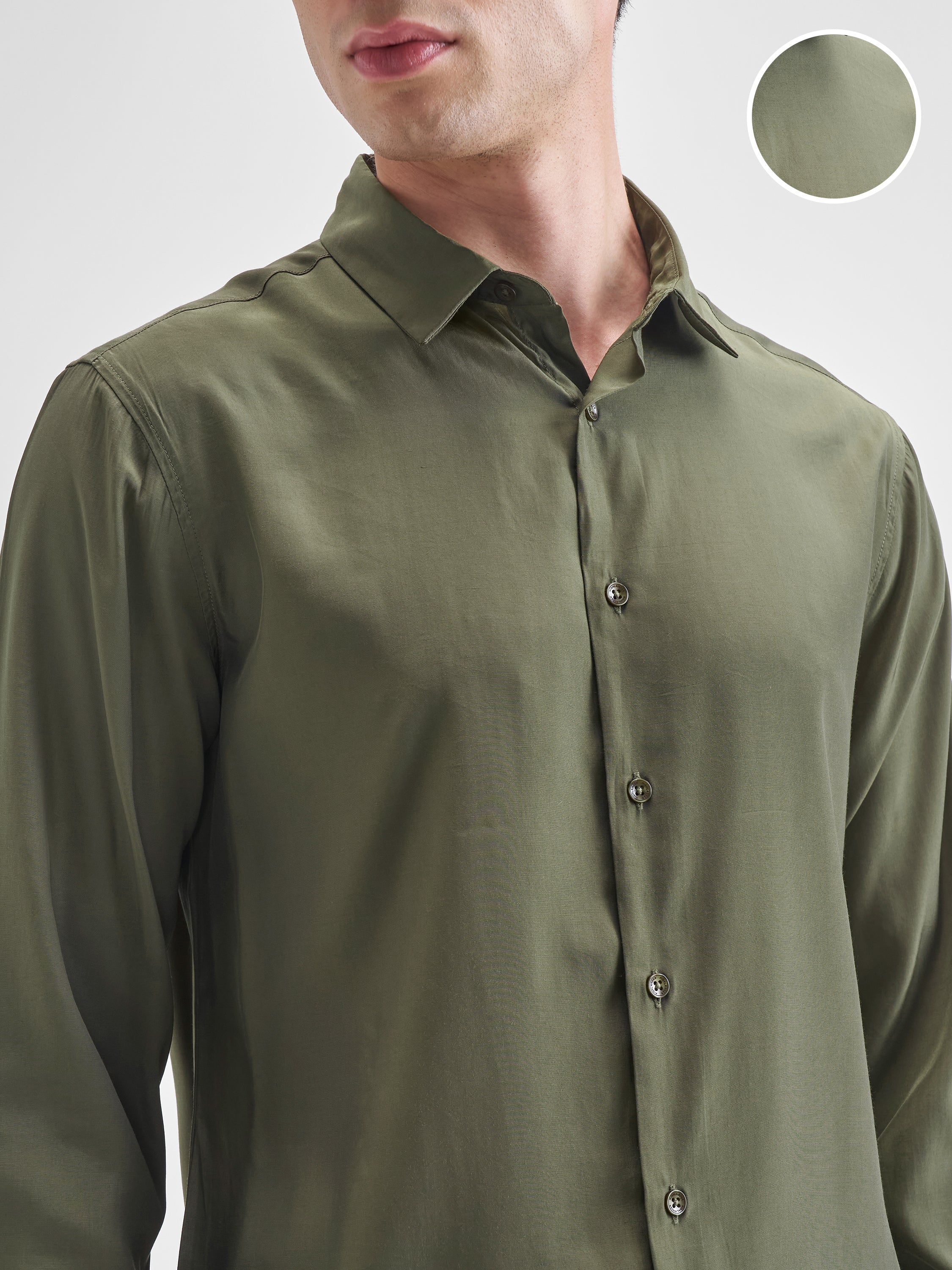 Highlander Men Olive Solid Relaxed Fit Casual Shirt - Olive - Image 5