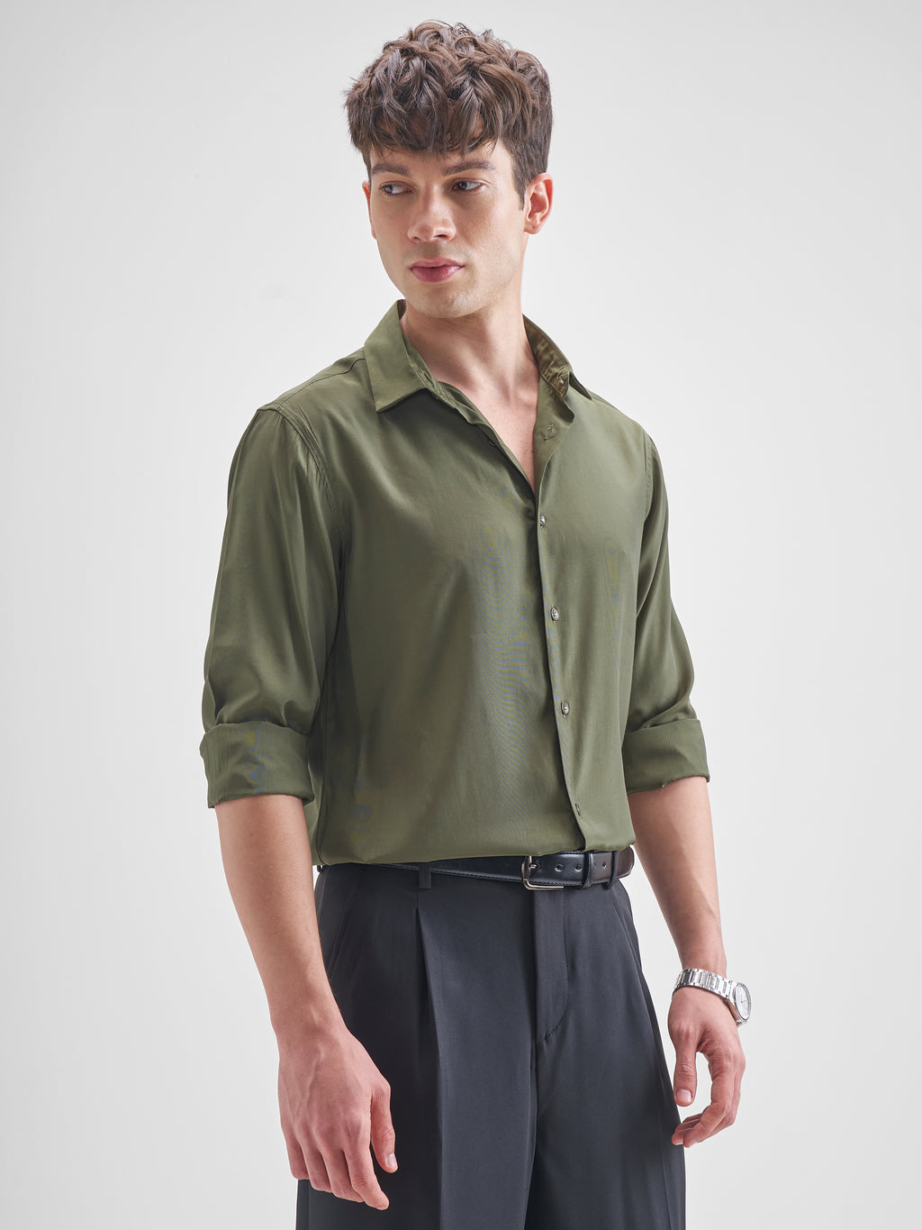 Highlander Men Olive Solid Relaxed Fit Casual Shirt - Olive - Image 6