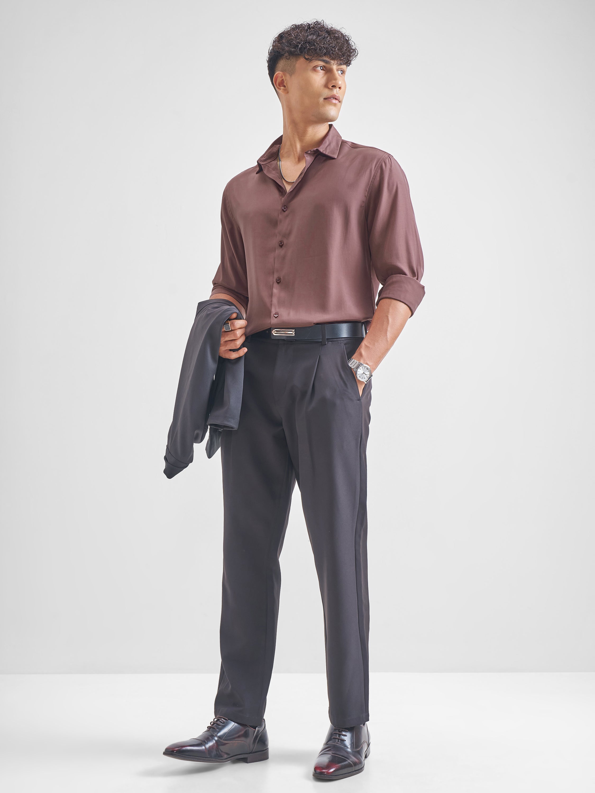 Highlander Men Burgundy Solid Relaxed Fit Casual Shirt - Burgundy - Image 2