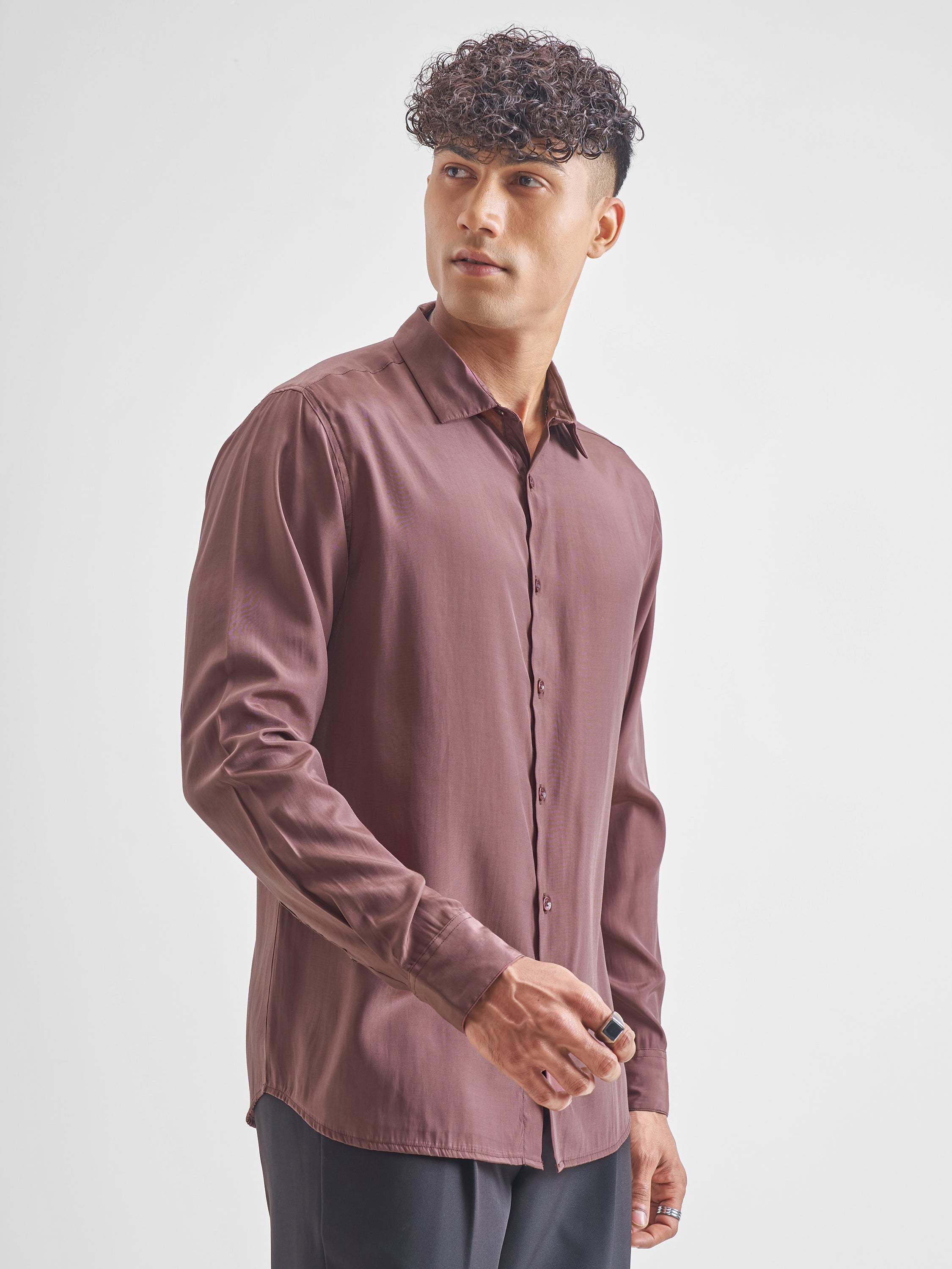 Highlander Men Burgundy Solid Relaxed Fit Casual Shirt - Burgundy - Image 6