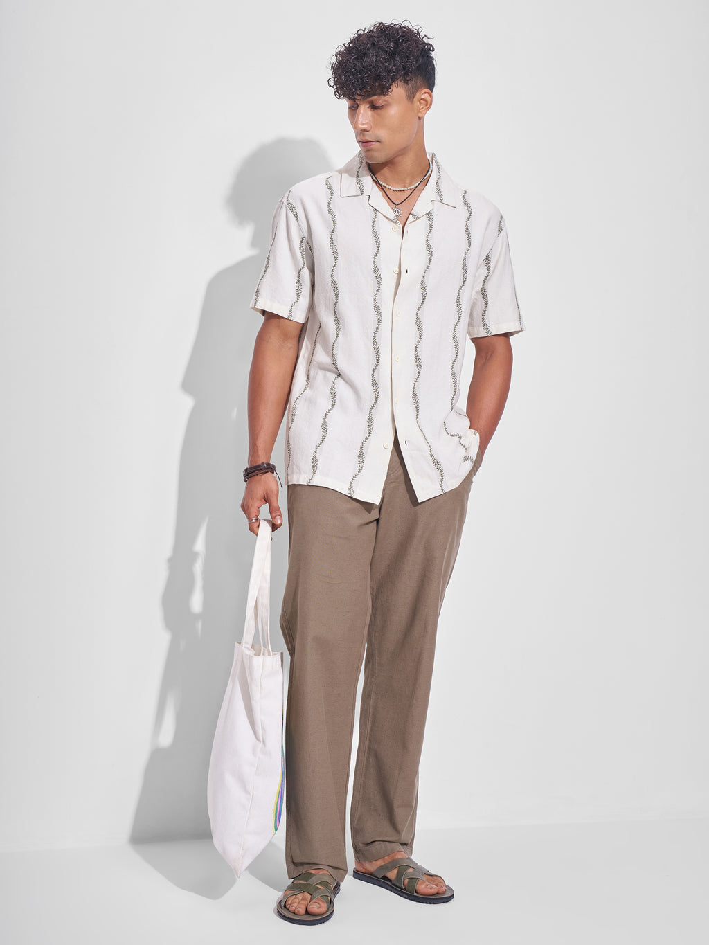 Highlander Men Cream Embroidered Relaxed Fit Casual Shirt - Cream - Image 2