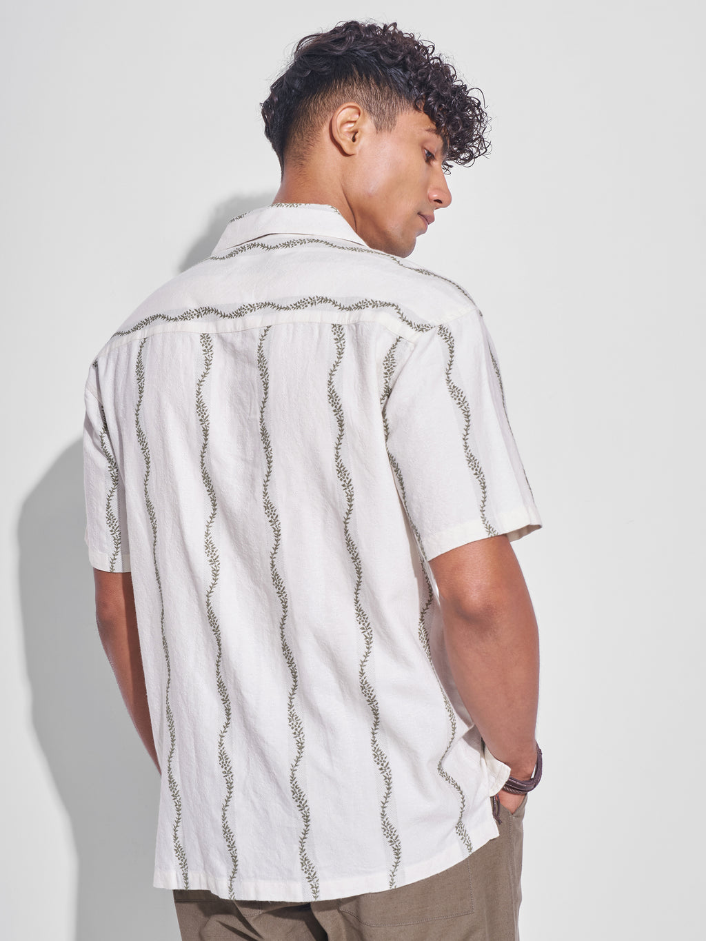 Highlander Men Cream Embroidered Relaxed Fit Casual Shirt - Cream - Image 3