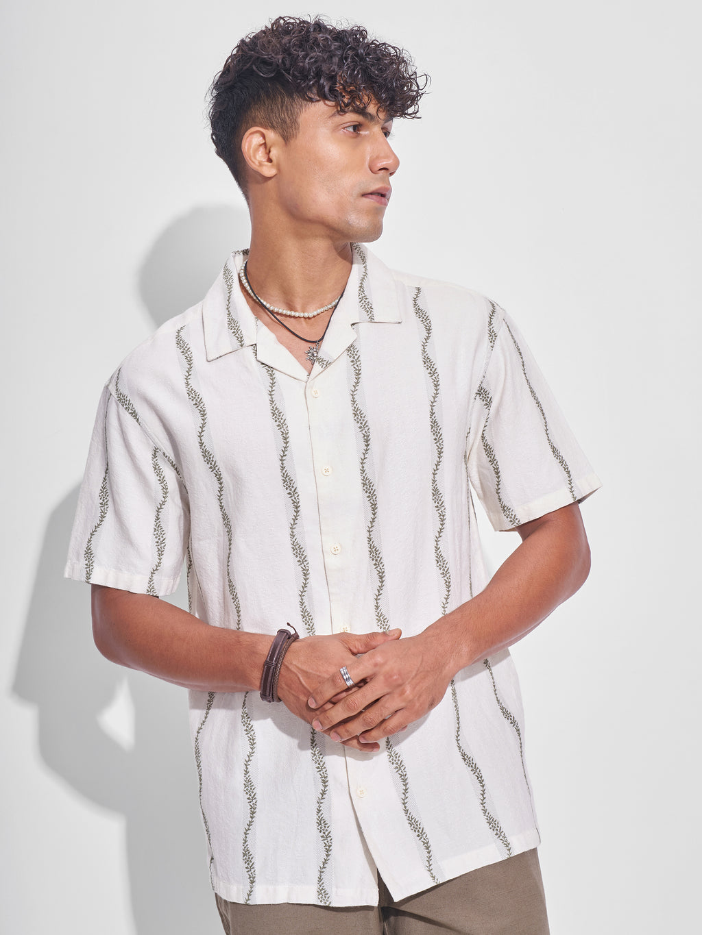 Highlander Men Cream Embroidered Relaxed Fit Casual Shirt - Cream - Image 4