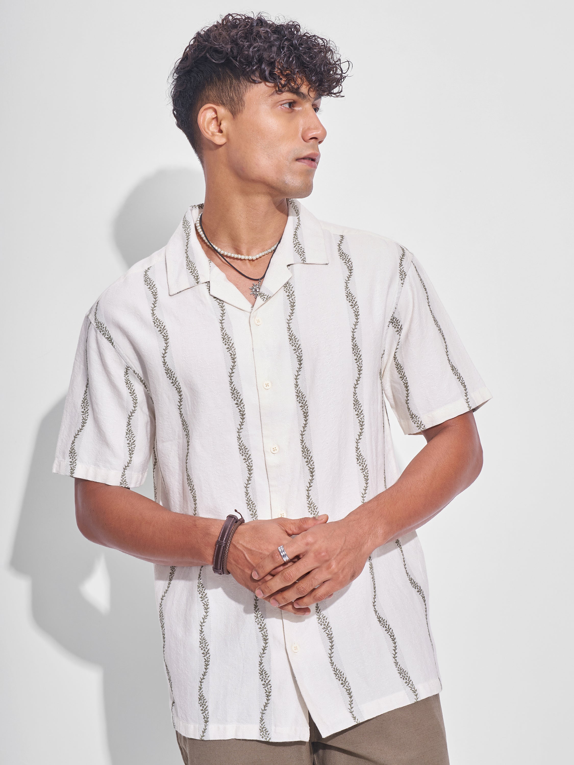 Highlander Men Cream Embroidered Relaxed Fit Casual Shirt - Cream - Image 4
