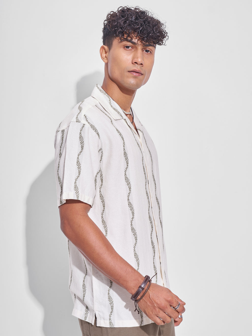 Highlander Men Cream Embroidered Relaxed Fit Casual Shirt - Cream - Image 6