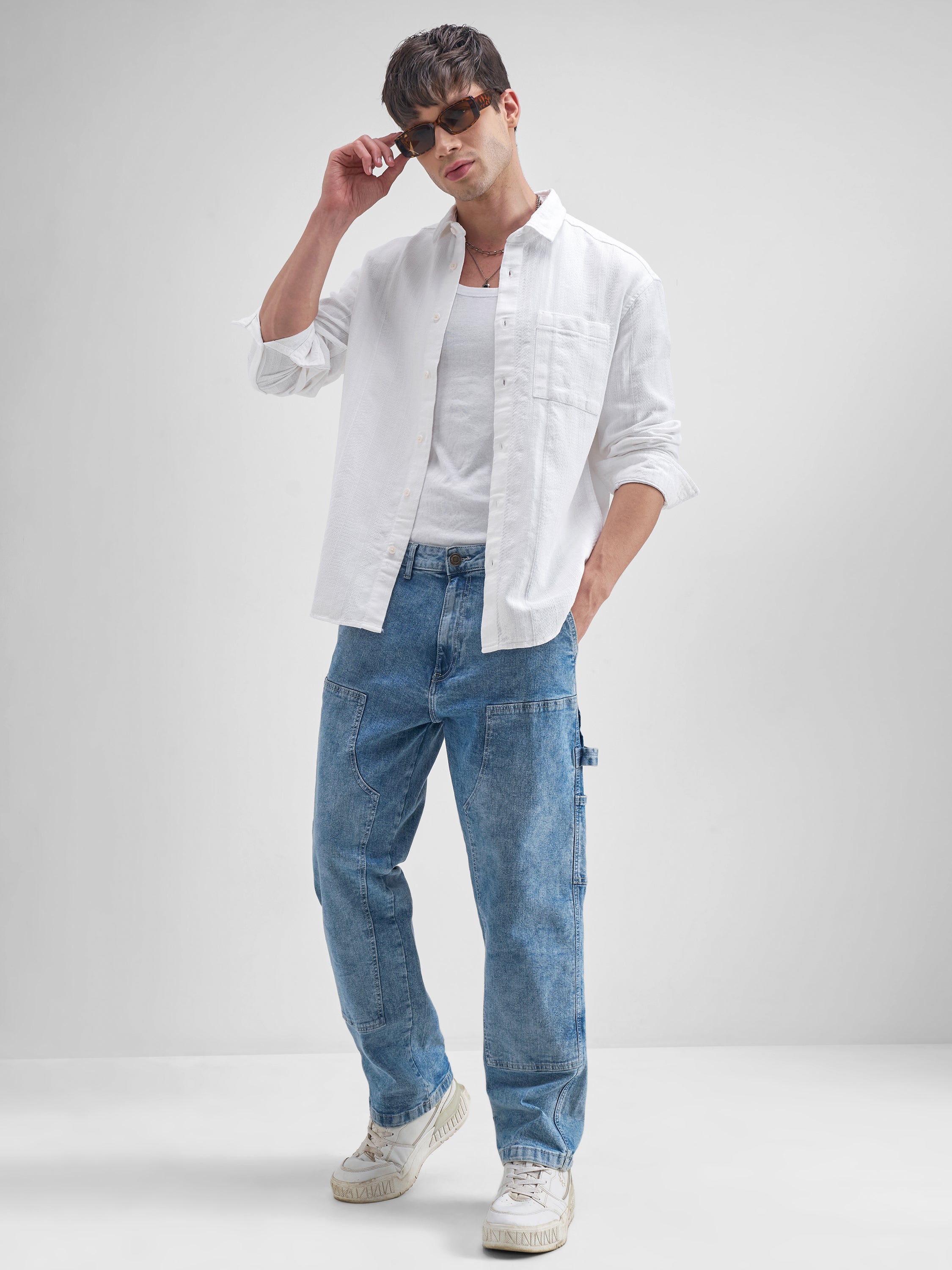 Highlander Men White Striped Relaxed Fit Casual Shirt - White - Image 2