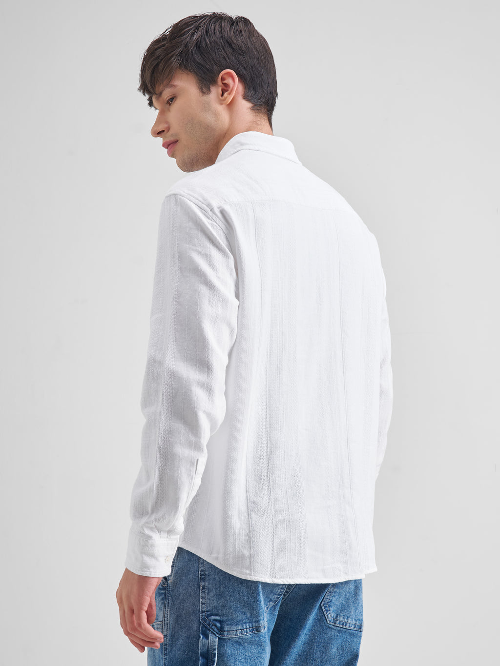 Highlander Men White Striped Relaxed Fit Casual Shirt - White - Image 3