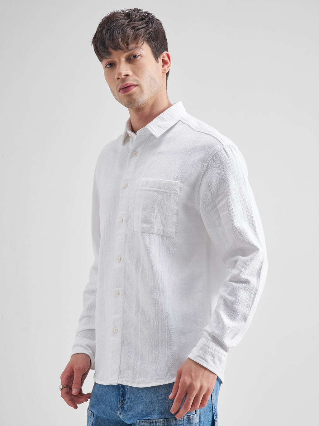 Highlander Men White Striped Relaxed Fit Casual Shirt - White - Image 4