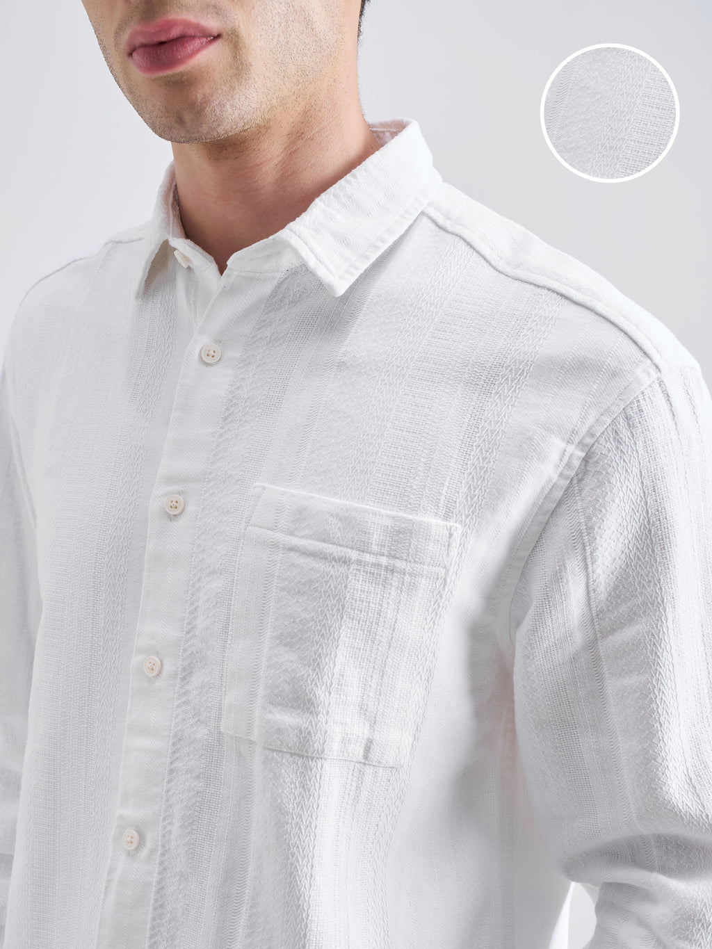 Highlander Men White Striped Relaxed Fit Casual Shirt - White - Image 5