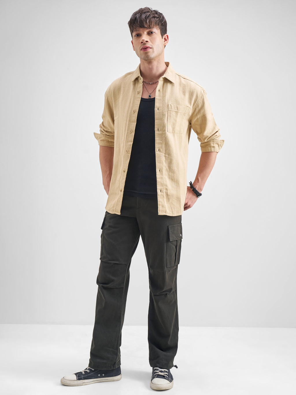 Highlander Men Beige Striped Relaxed Fit Casual Shirt - Beige - Image 2