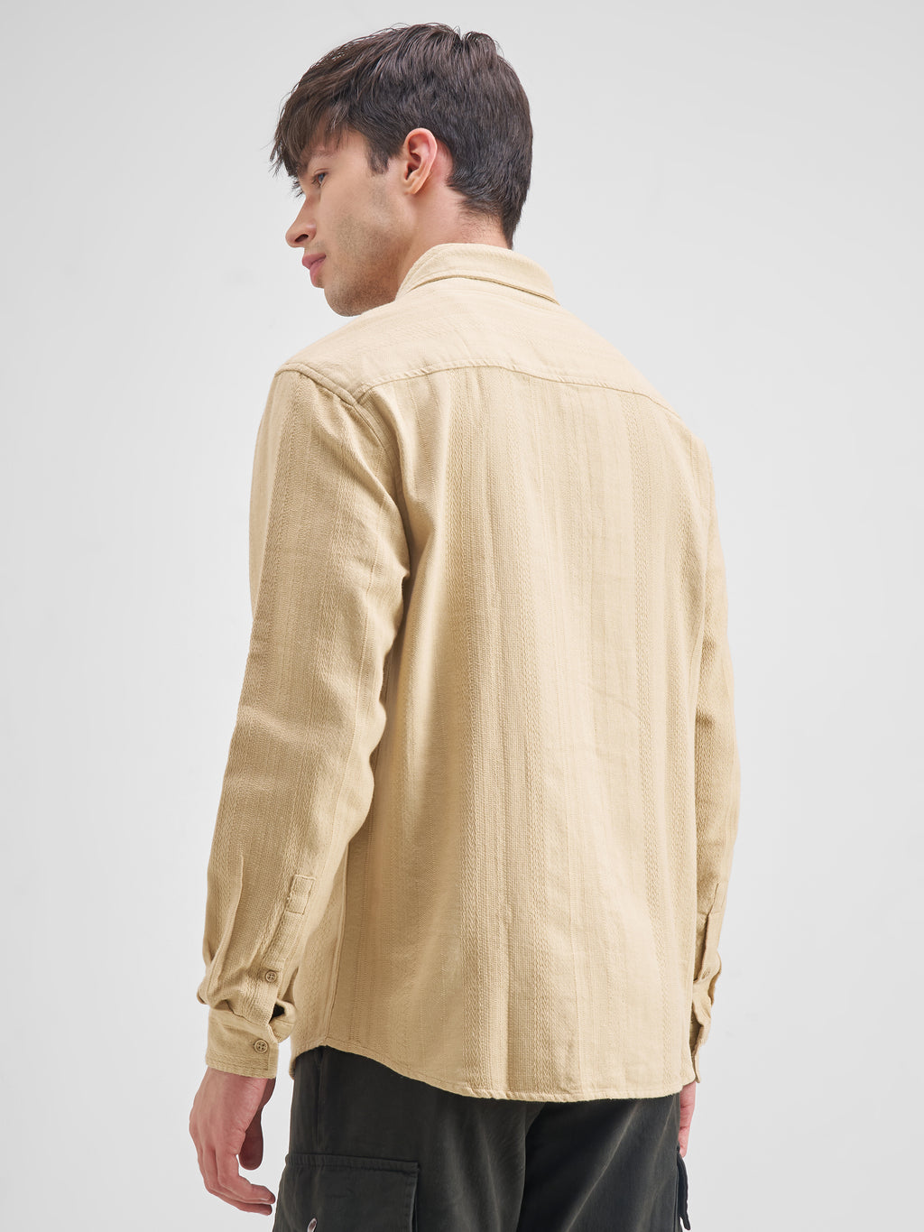 Highlander Men Beige Striped Relaxed Fit Casual Shirt - Beige - Image 3