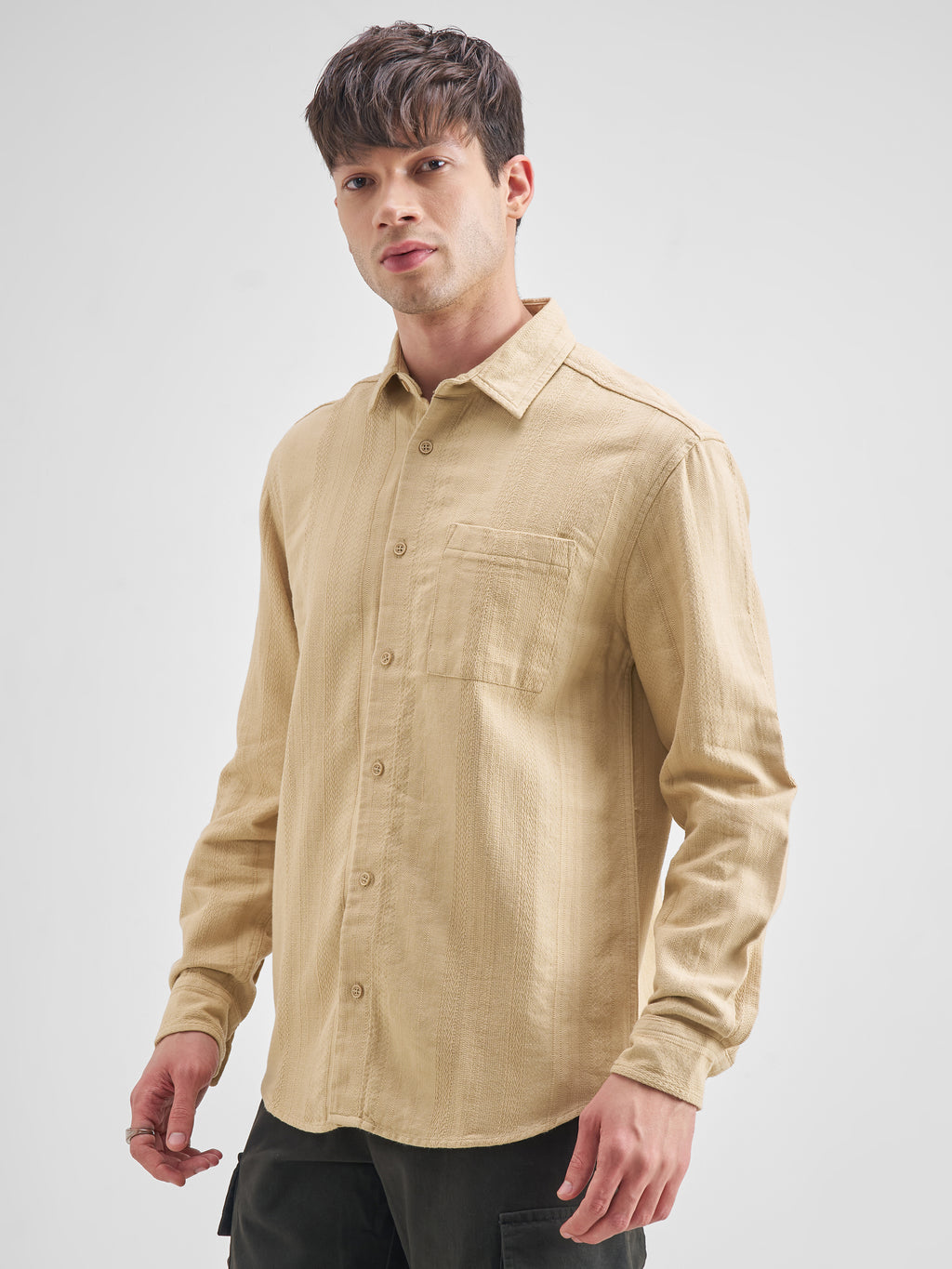 Highlander Men Beige Striped Relaxed Fit Casual Shirt - Beige - Image 4