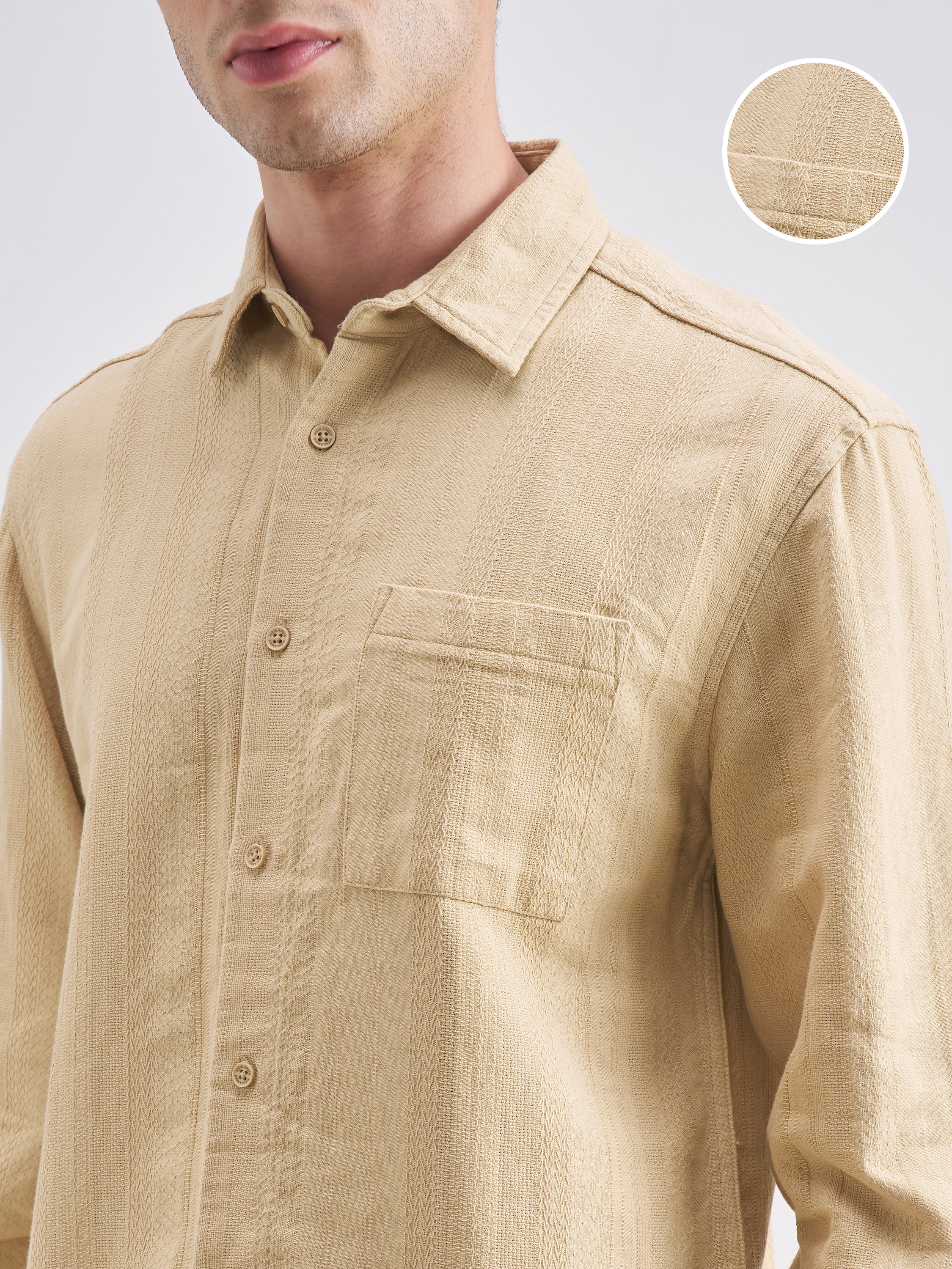 Highlander Men Beige Striped Relaxed Fit Casual Shirt - Beige - Image 5