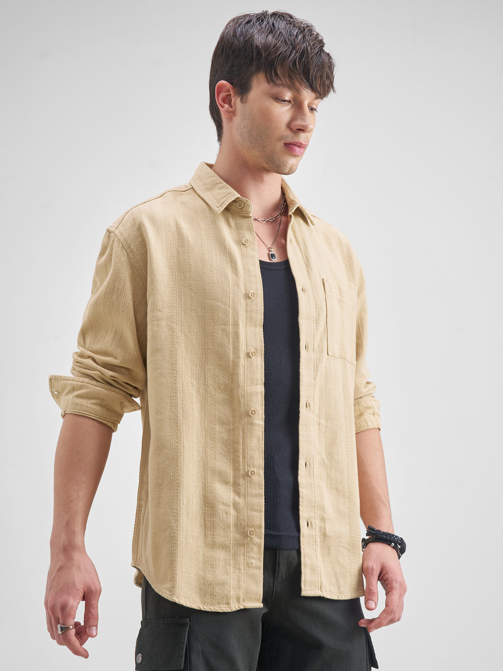Highlander Men Beige Striped Relaxed Fit Casual Shirt - Beige - Image 6