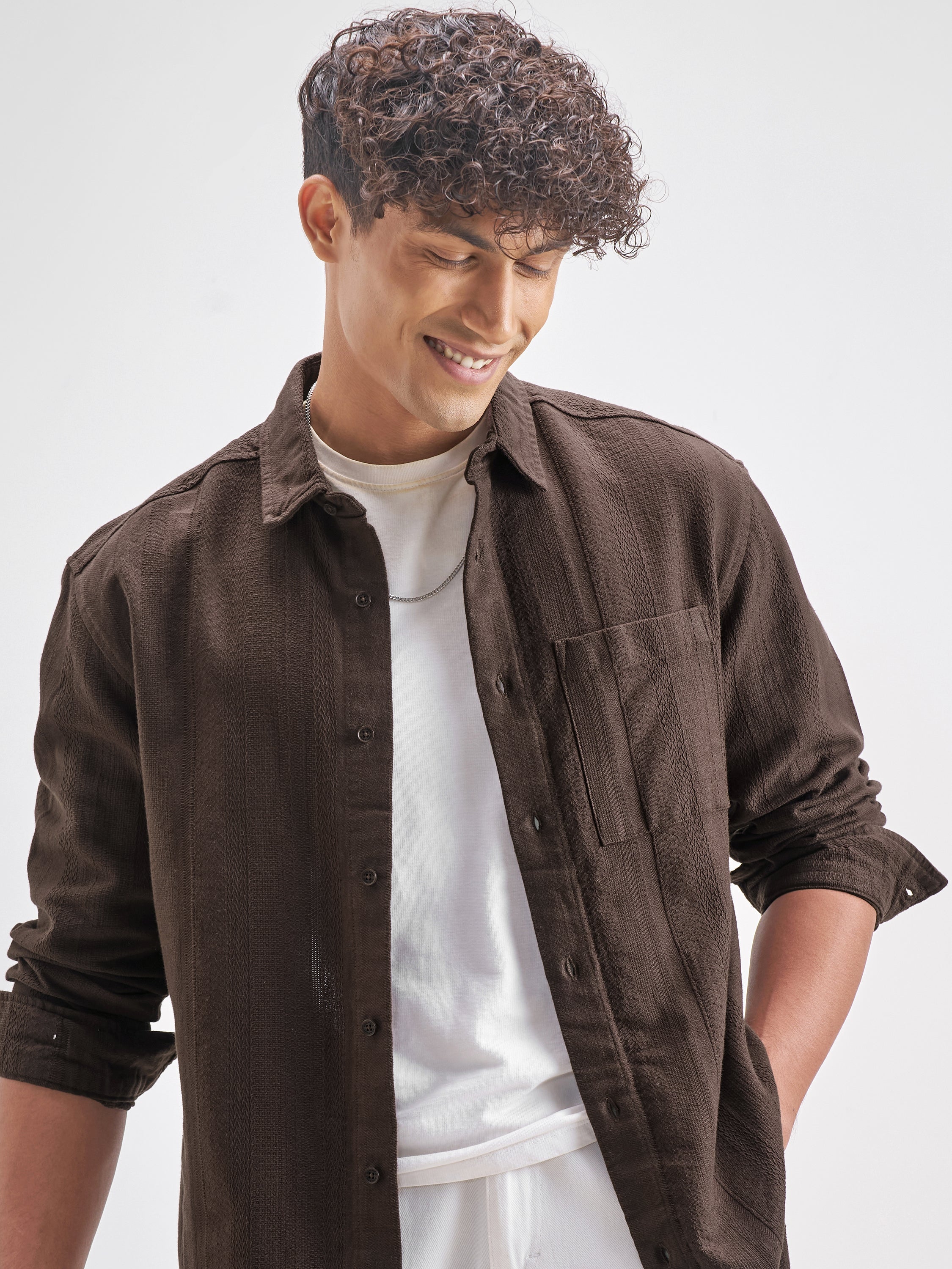 Highlander Men Brown Striped Relaxed Fit Casual Shirt - Brown - Image 1
