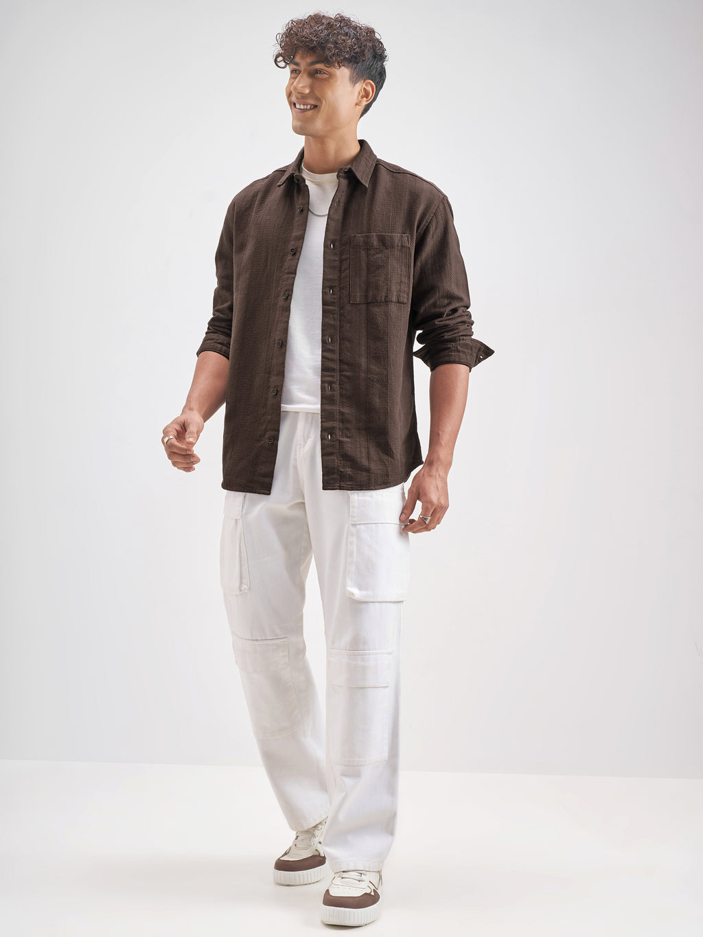 Highlander Men Brown Striped Relaxed Fit Casual Shirt - Brown - Image 2