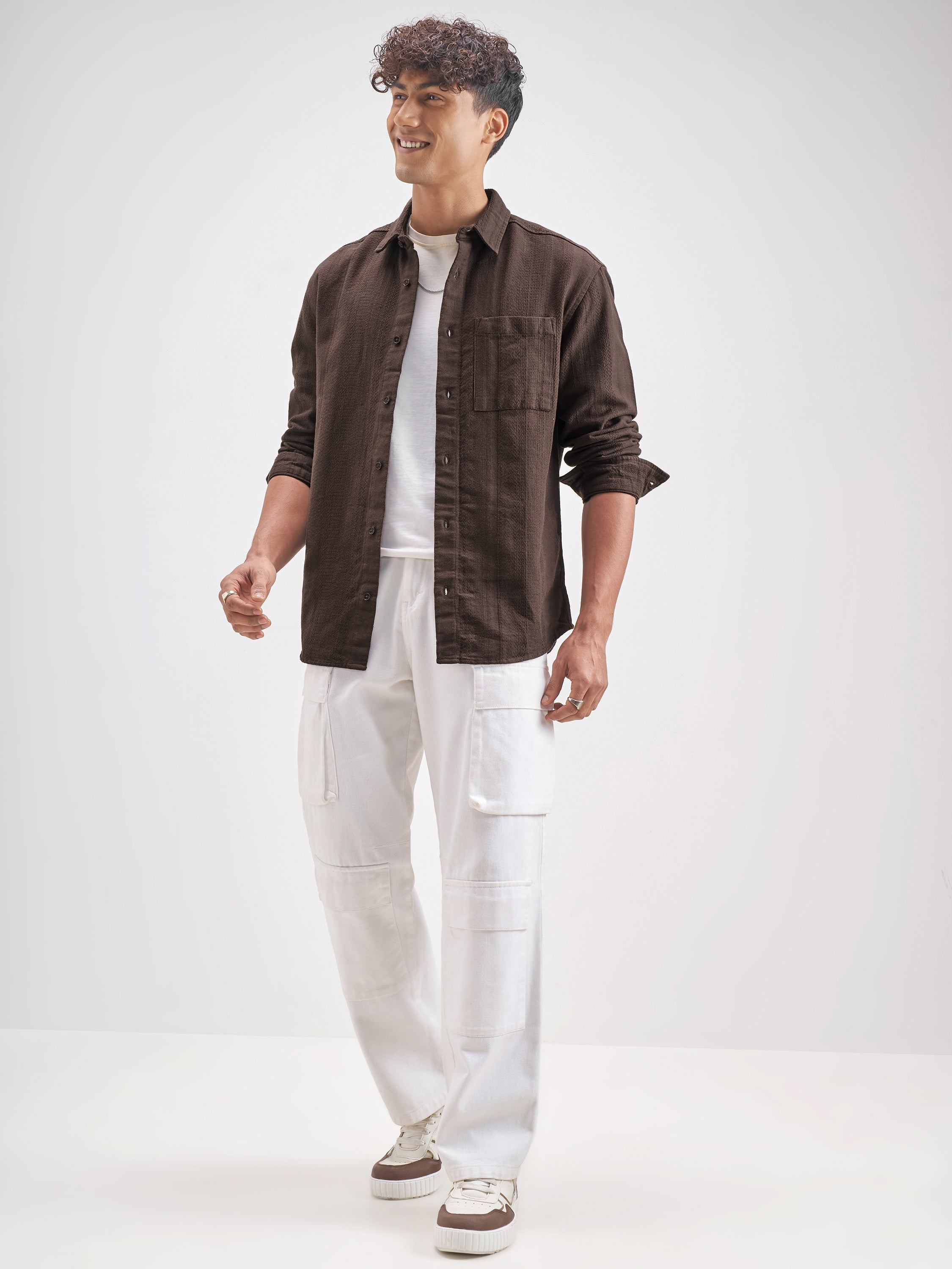 Highlander Men Brown Striped Relaxed Fit Casual Shirt - Brown - Image 2