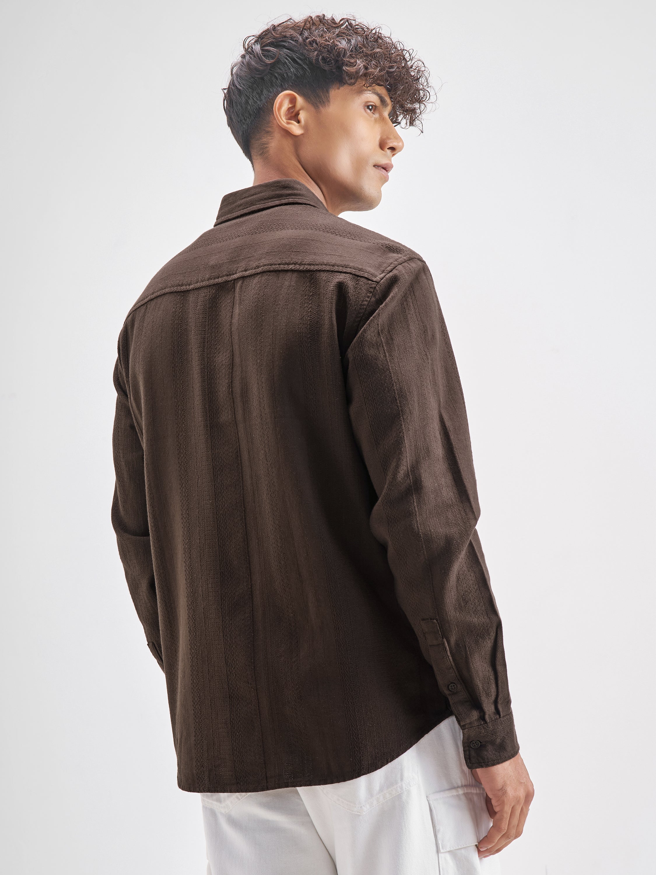 Highlander Men Brown Striped Relaxed Fit Casual Shirt - Brown - Image 3