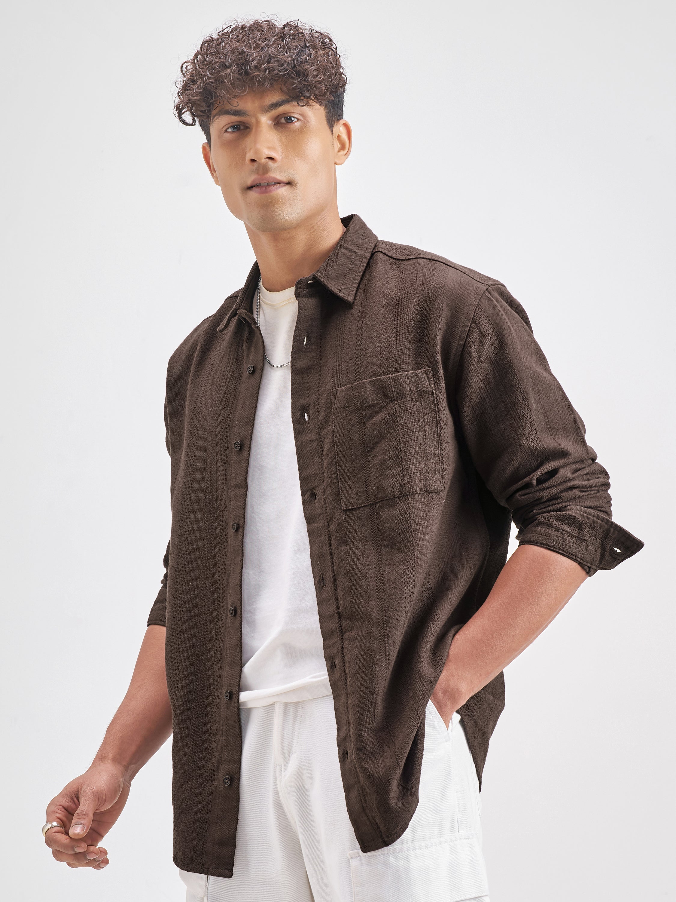 Highlander Men Brown Striped Relaxed Fit Casual Shirt - Brown - Image 4