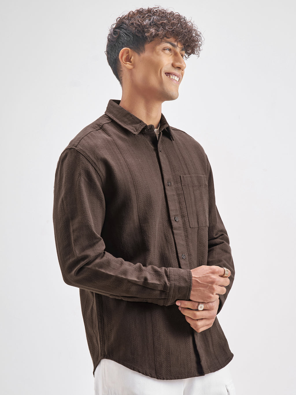 Highlander Men Brown Striped Relaxed Fit Casual Shirt - Brown - Image 6