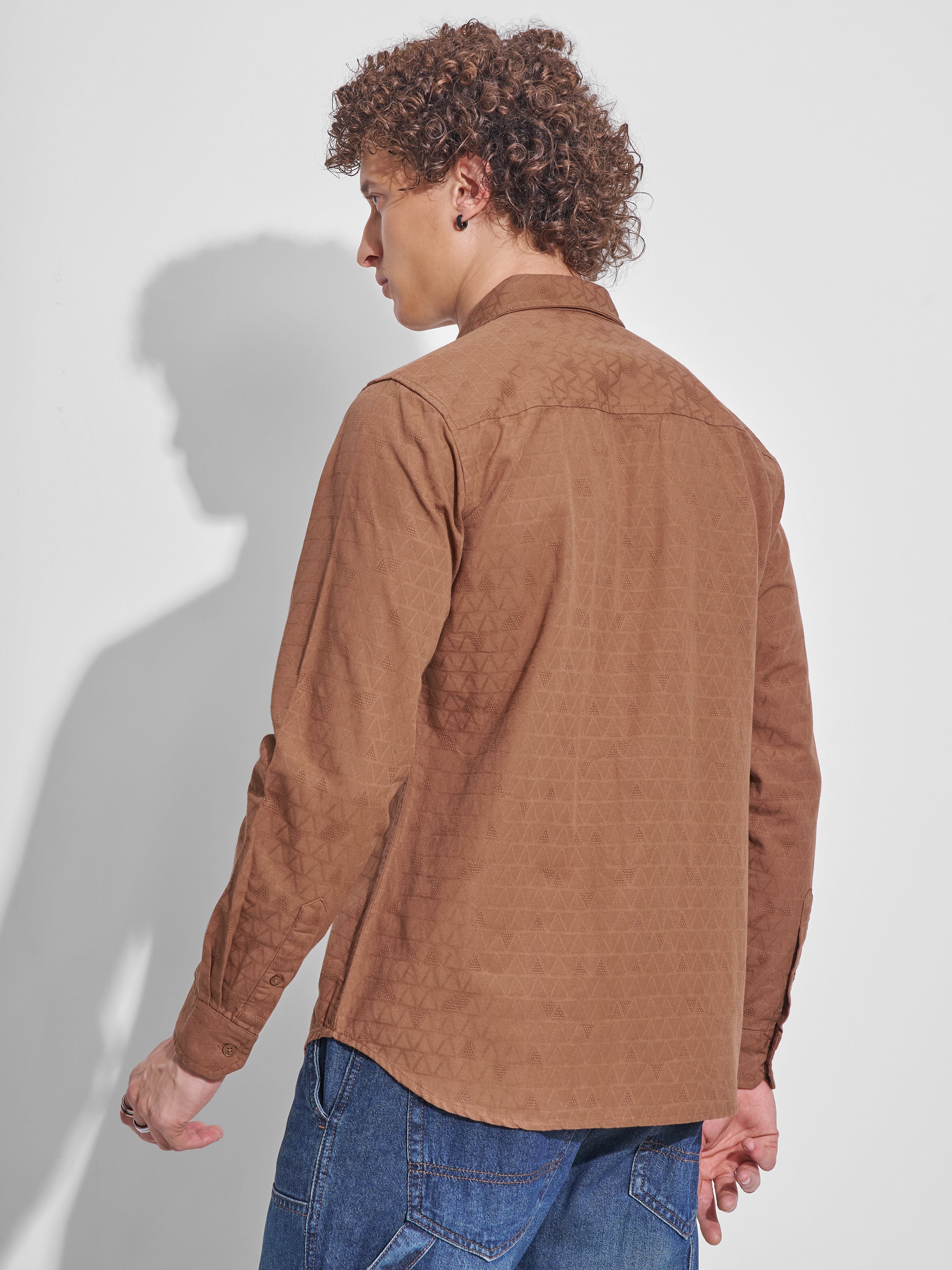 Highlander Men Rust Self Design Slim Fit Casual Shirt - Rust - Image 3