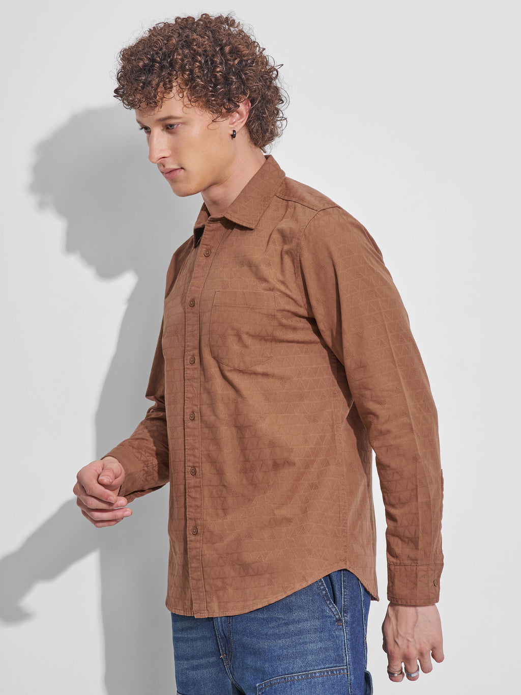 Highlander Men Rust Self Design Slim Fit Casual Shirt - Rust - Image 4