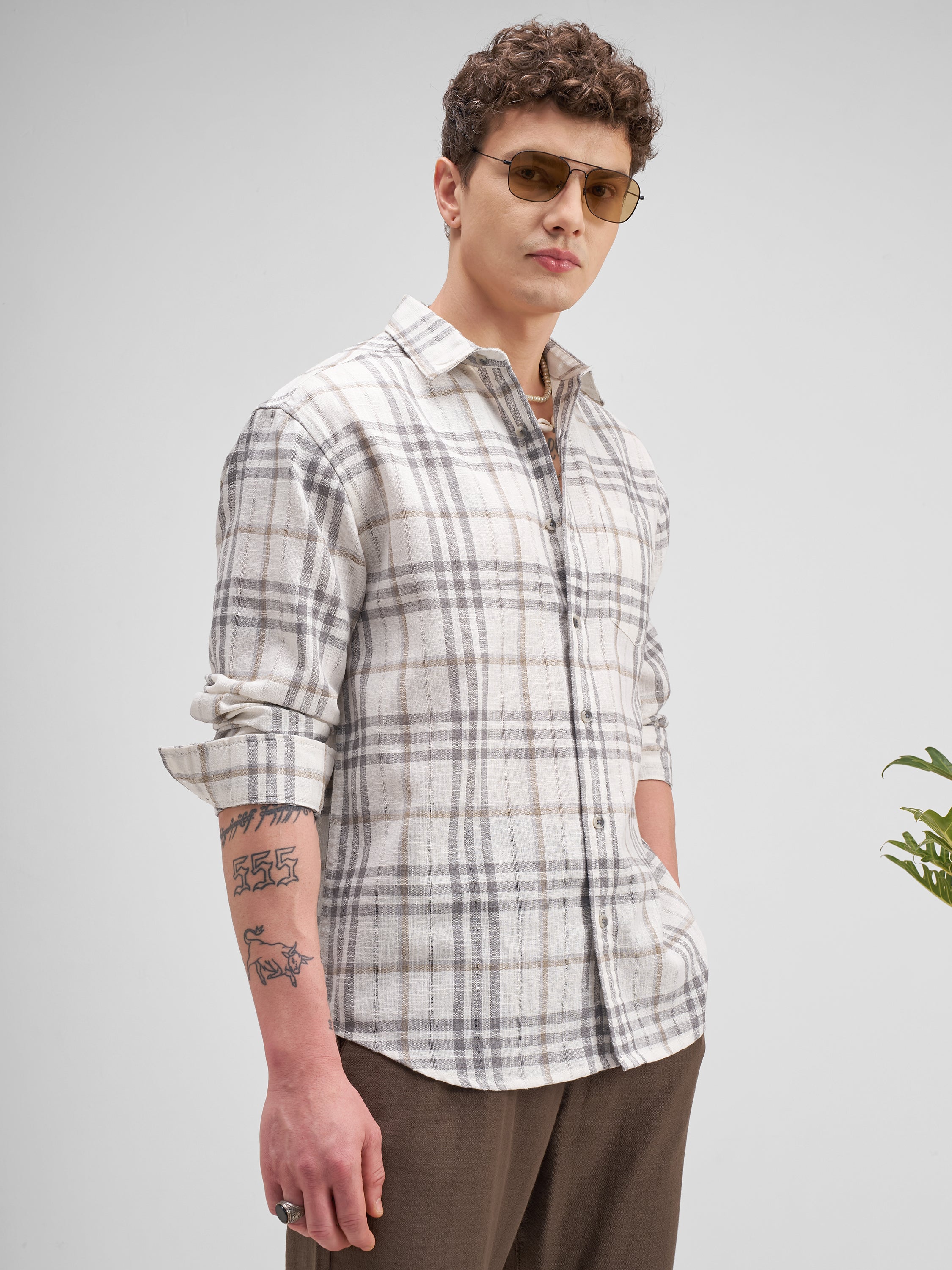 Highlander Men Grey Checked Regular Fit Casual Shirt - Grey - Image 6