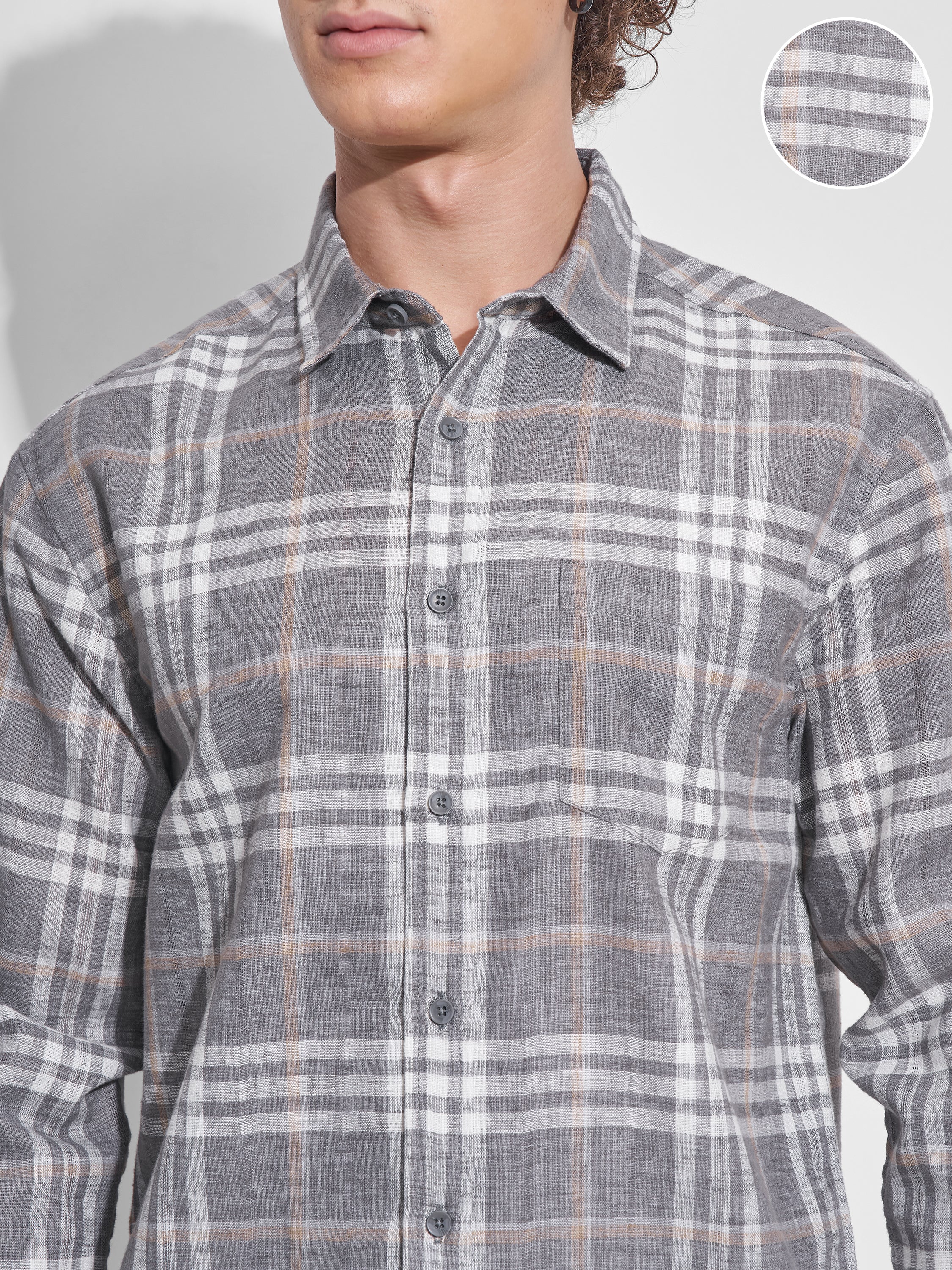 Highlander Men Cream Checked Relaxed Fit Casual Shirt - Cream - Image 5