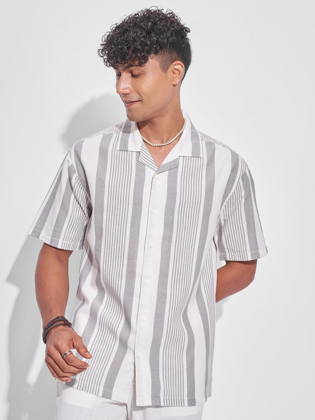 Highlander Men Grey Striped Relaxed Fit Casual Shirt - Grey - Image 1