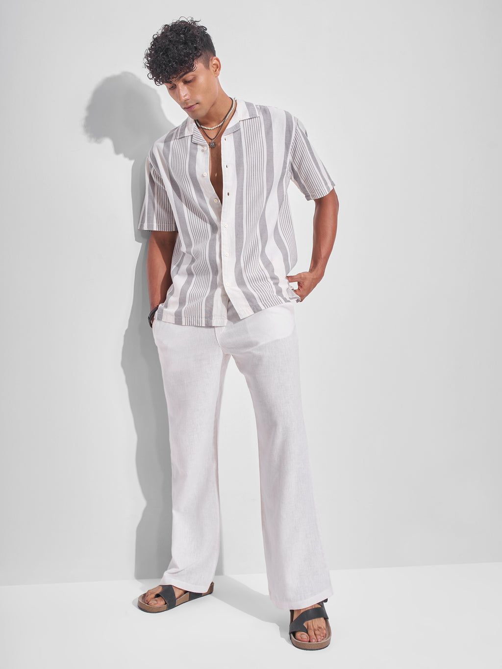 Highlander Men Grey Striped Relaxed Fit Casual Shirt - Grey - Image 2