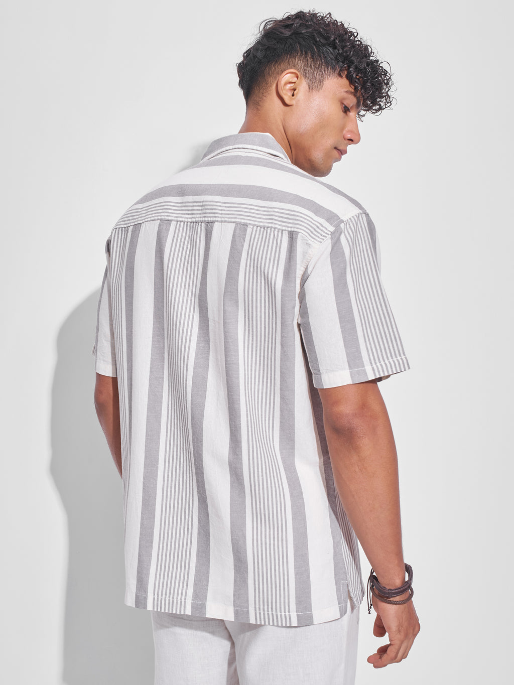 Highlander Men Grey Striped Relaxed Fit Casual Shirt - Grey - Image 3
