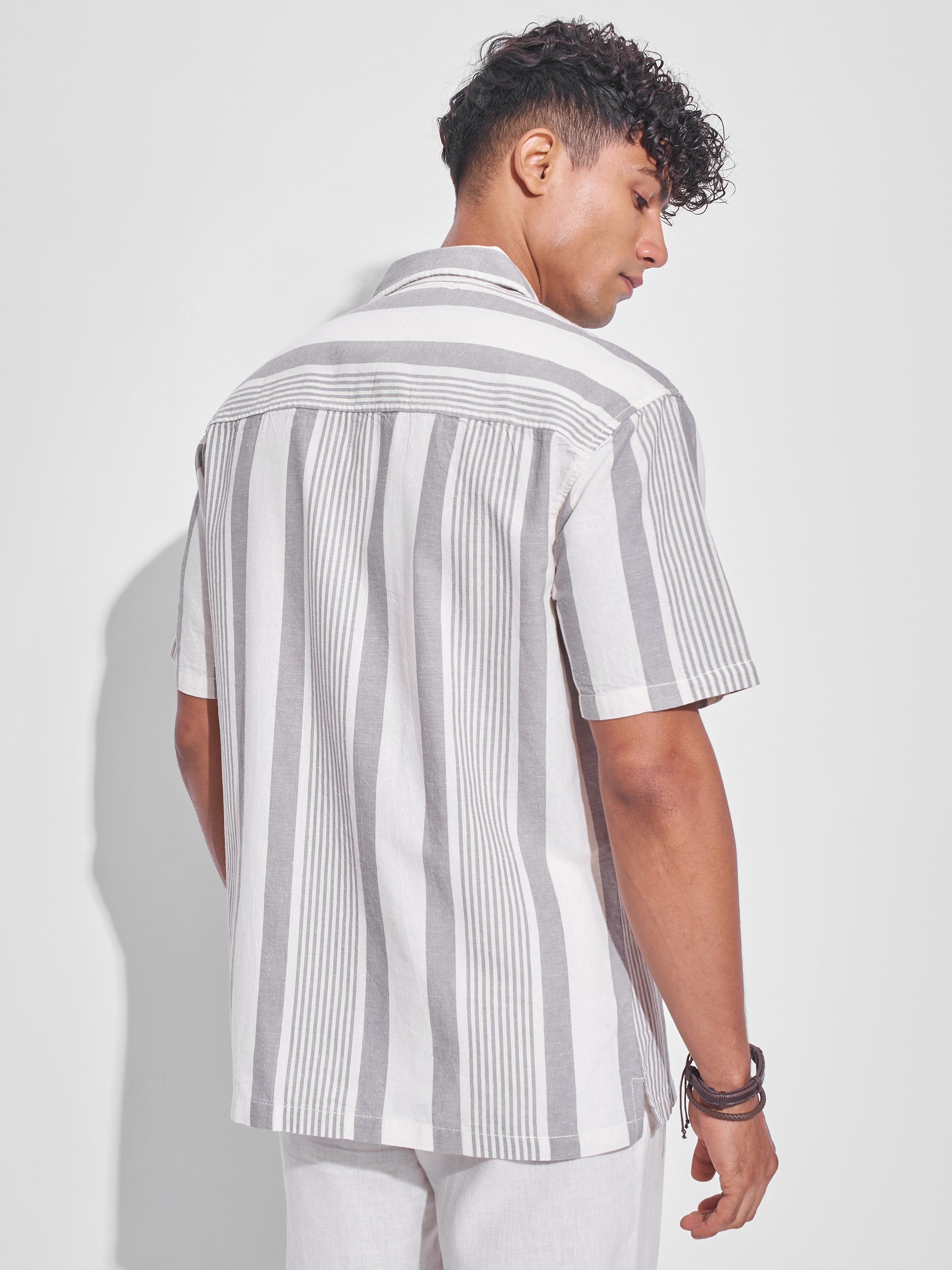 Highlander Men Grey Striped Relaxed Fit Casual Shirt - Grey - Image 3