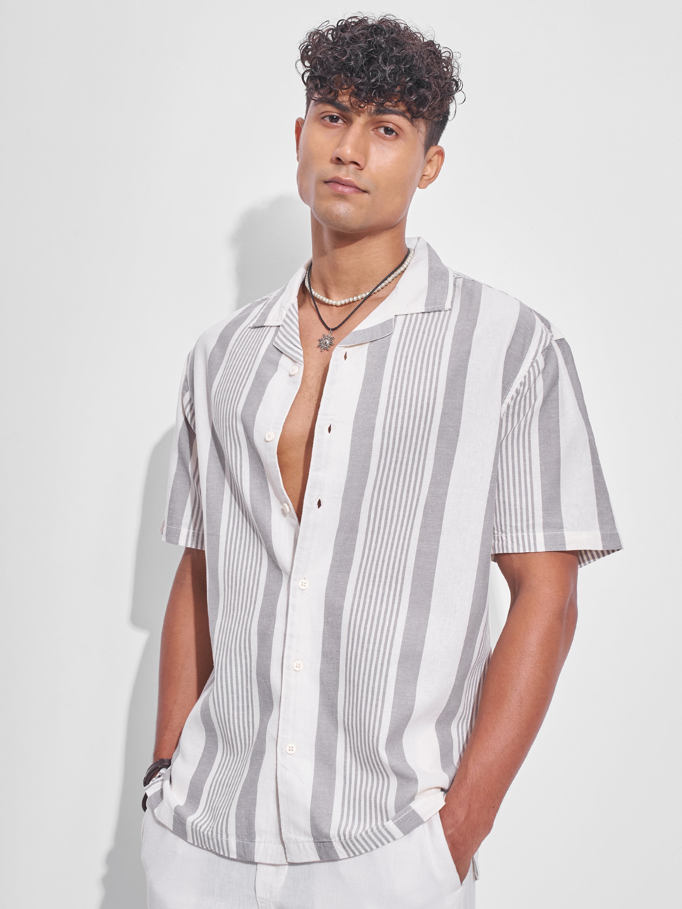 Highlander Men Grey Striped Relaxed Fit Casual Shirt - Grey - Image 4